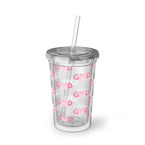 Acrylic Tumbler — Pink 'Good' Heart Pattern Reusable Cup