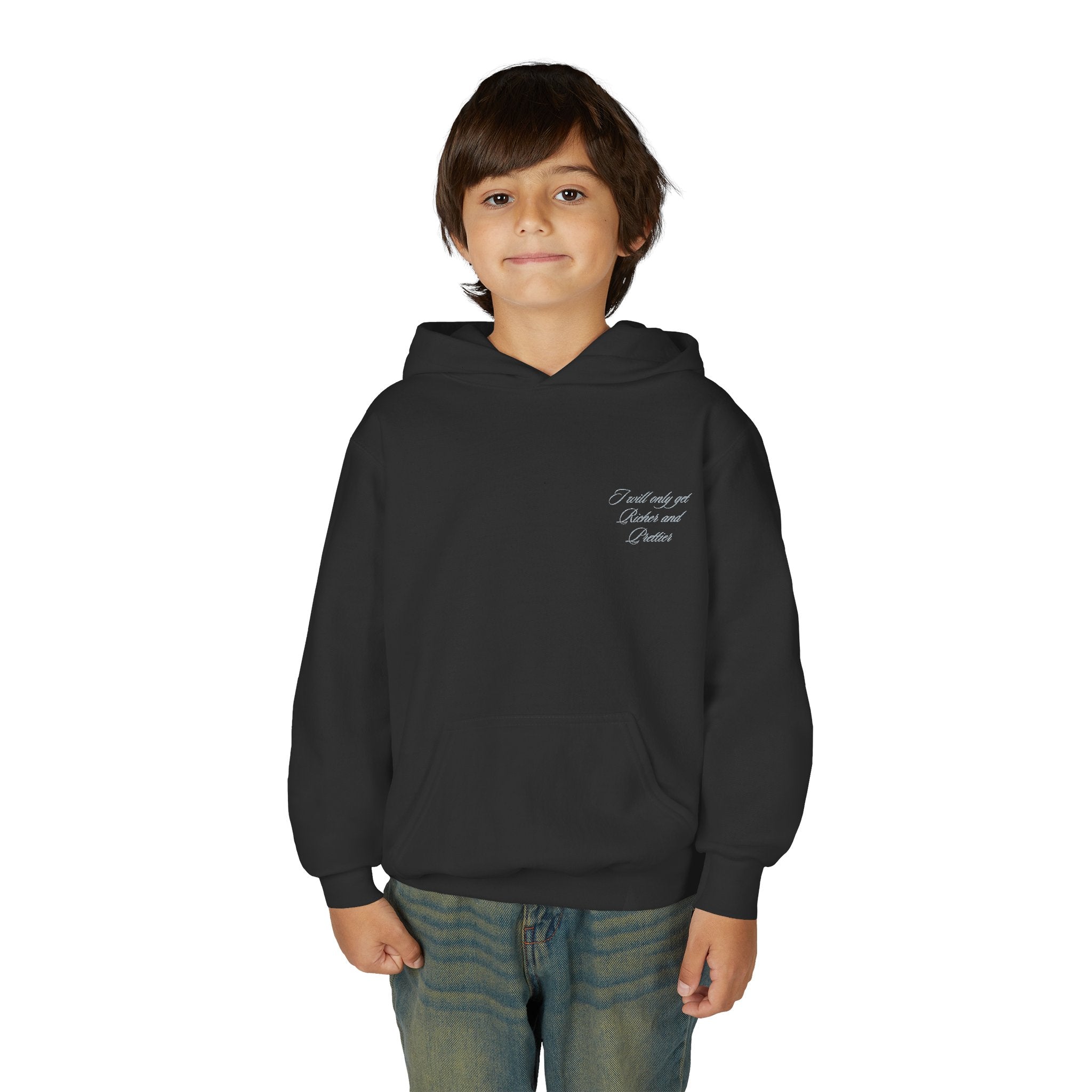 Youth Hoodie — Small Chest Script Design, Cozy Everyday Pullover