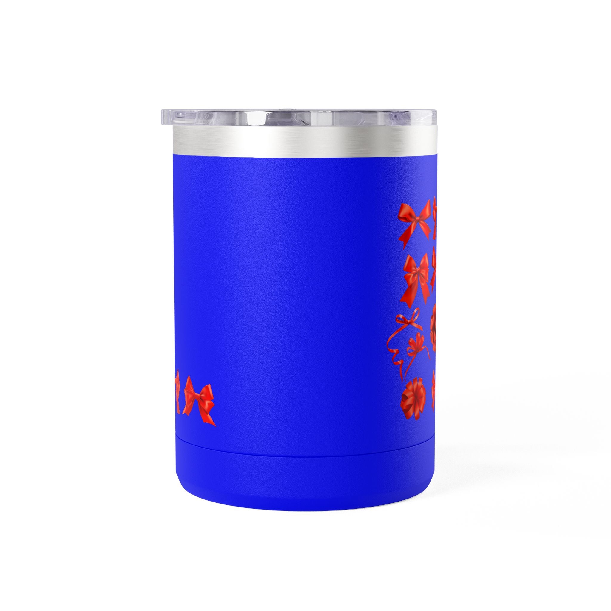 15oz Insulated Travel Mug with Red Ribbon Gift Bow Pattern — Holiday Coffee Tumbler