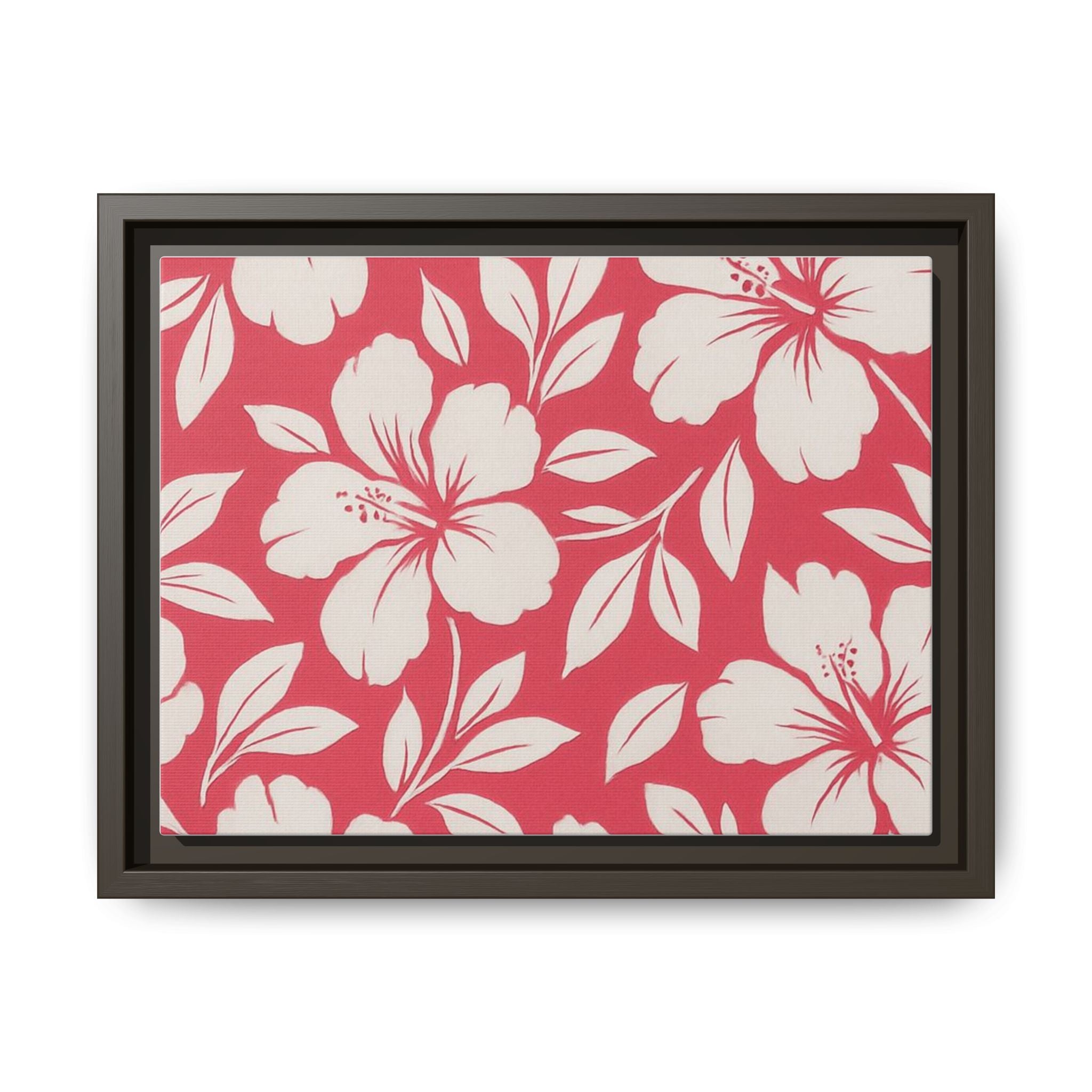 Framed Hibiscus Floral Matte Canvas — Tropical Pink Wall Art