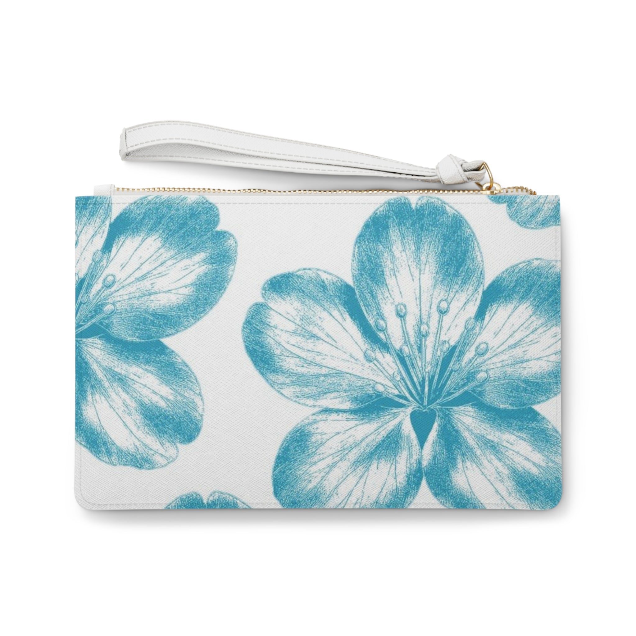 Floral Blue Petal Clutch Bag — Watercolor Hibiscus Wristlet