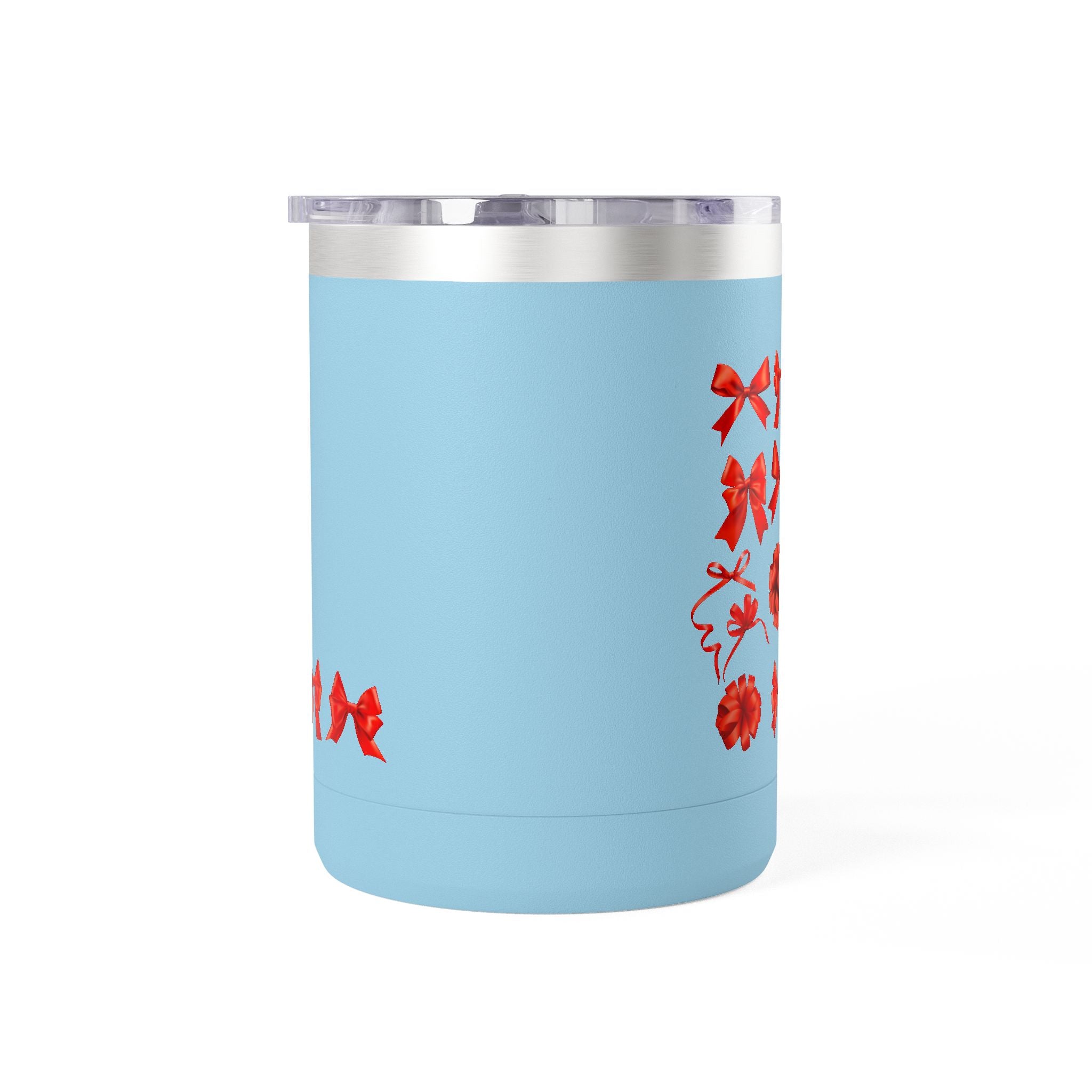 15oz Insulated Travel Mug with Red Ribbon Gift Bow Pattern — Holiday Coffee Tumbler