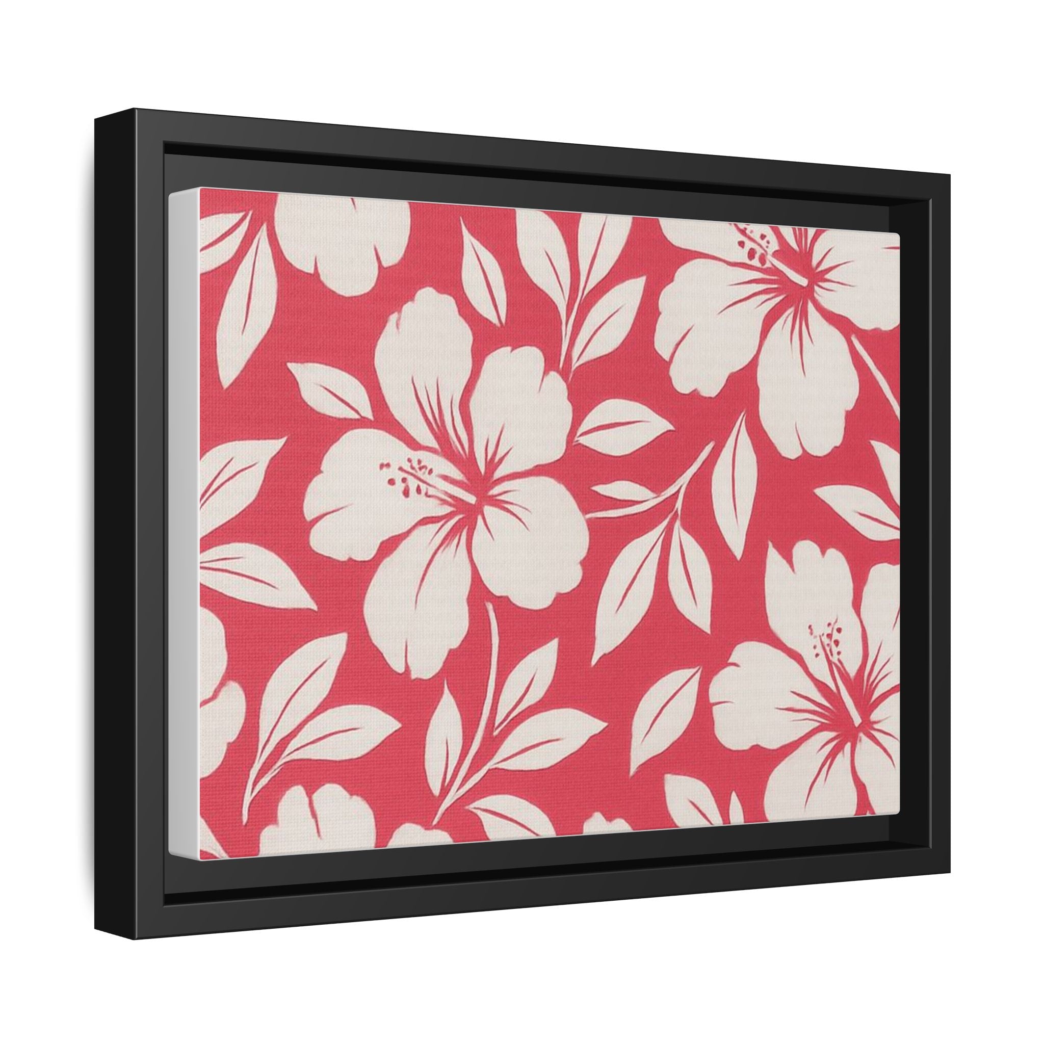 Framed Hibiscus Floral Matte Canvas — Tropical Pink Wall Art