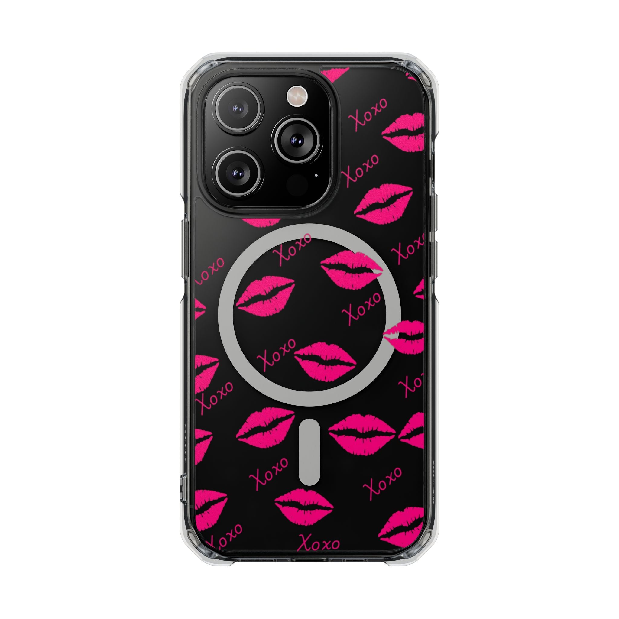 Clear Magnetic Phone Case — Pink Kiss XOXO Pattern