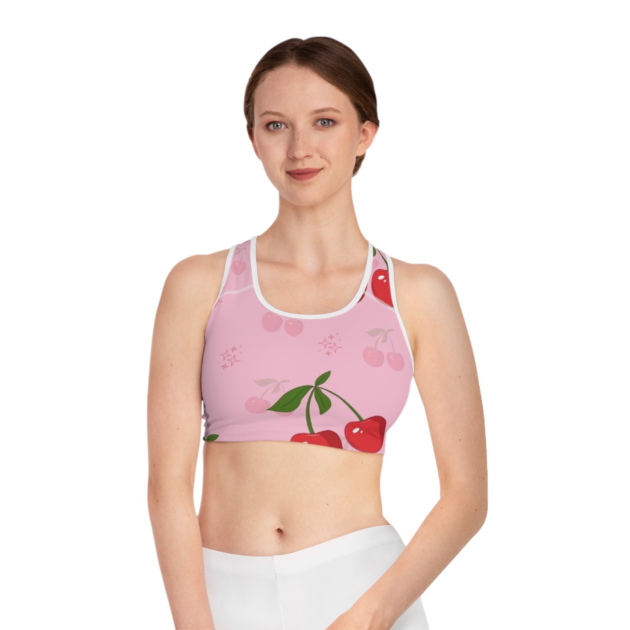 Cherry Blossom Pink Sports Bra — Cute Cherry Pattern Activewear