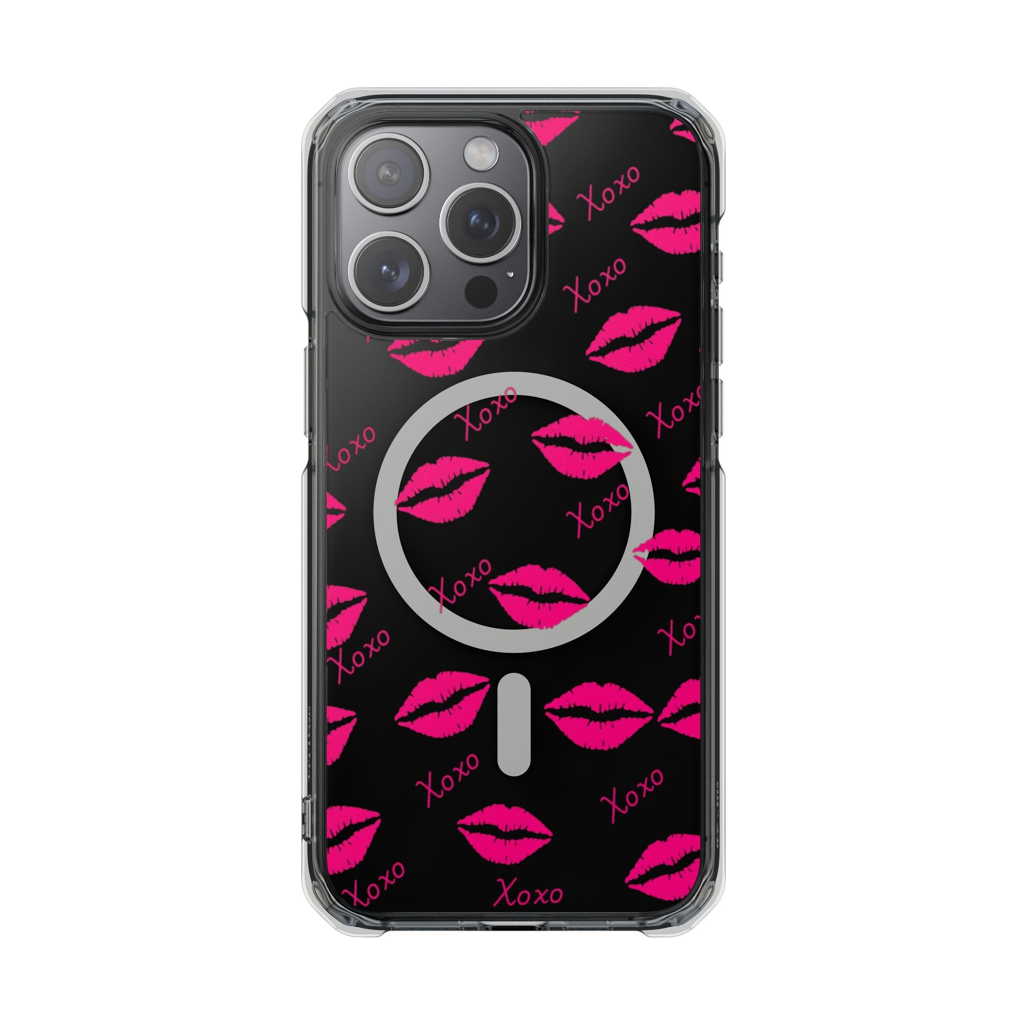 Clear Magnetic Phone Case — Pink Kiss XOXO Pattern