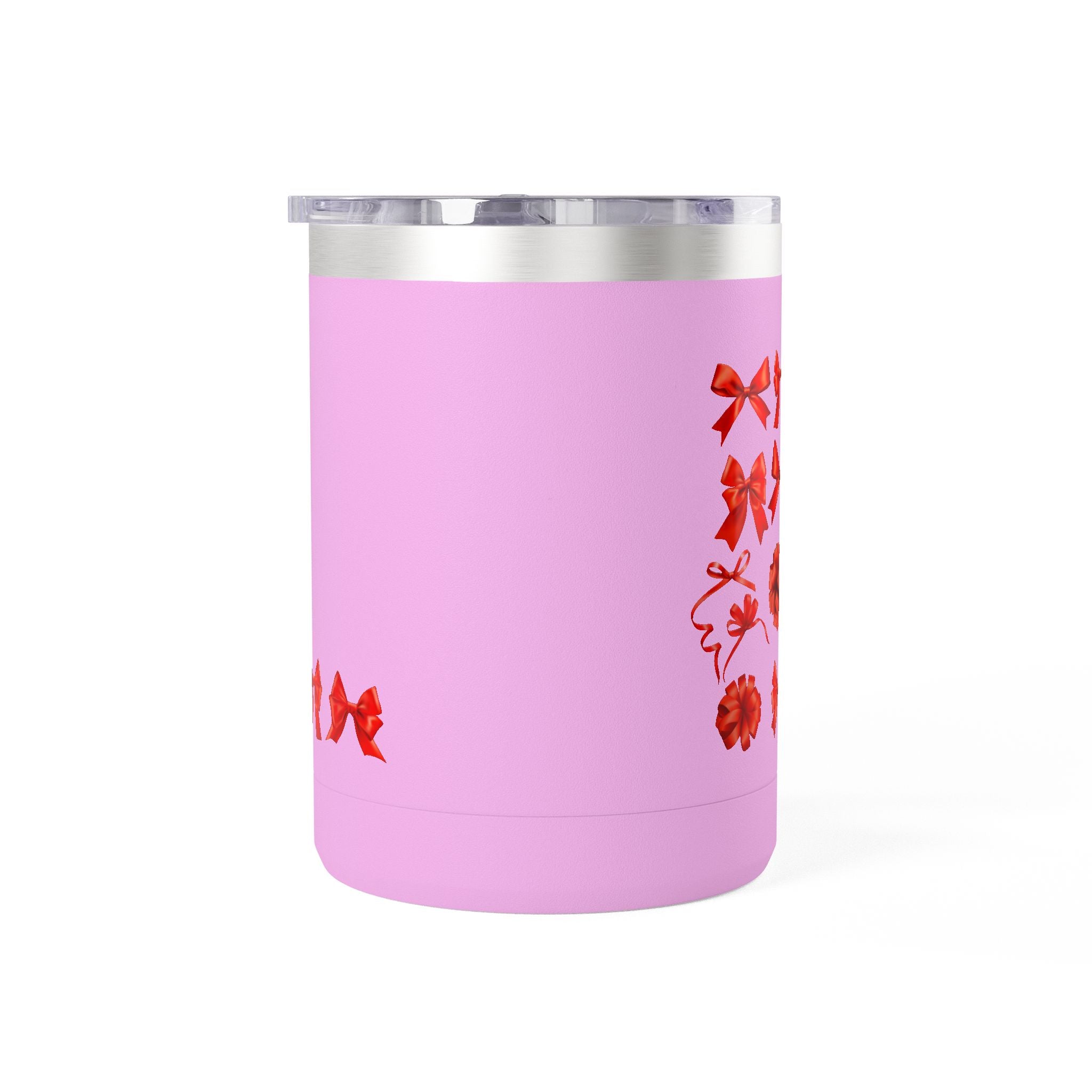 15oz Insulated Travel Mug with Red Ribbon Gift Bow Pattern — Holiday Coffee Tumbler