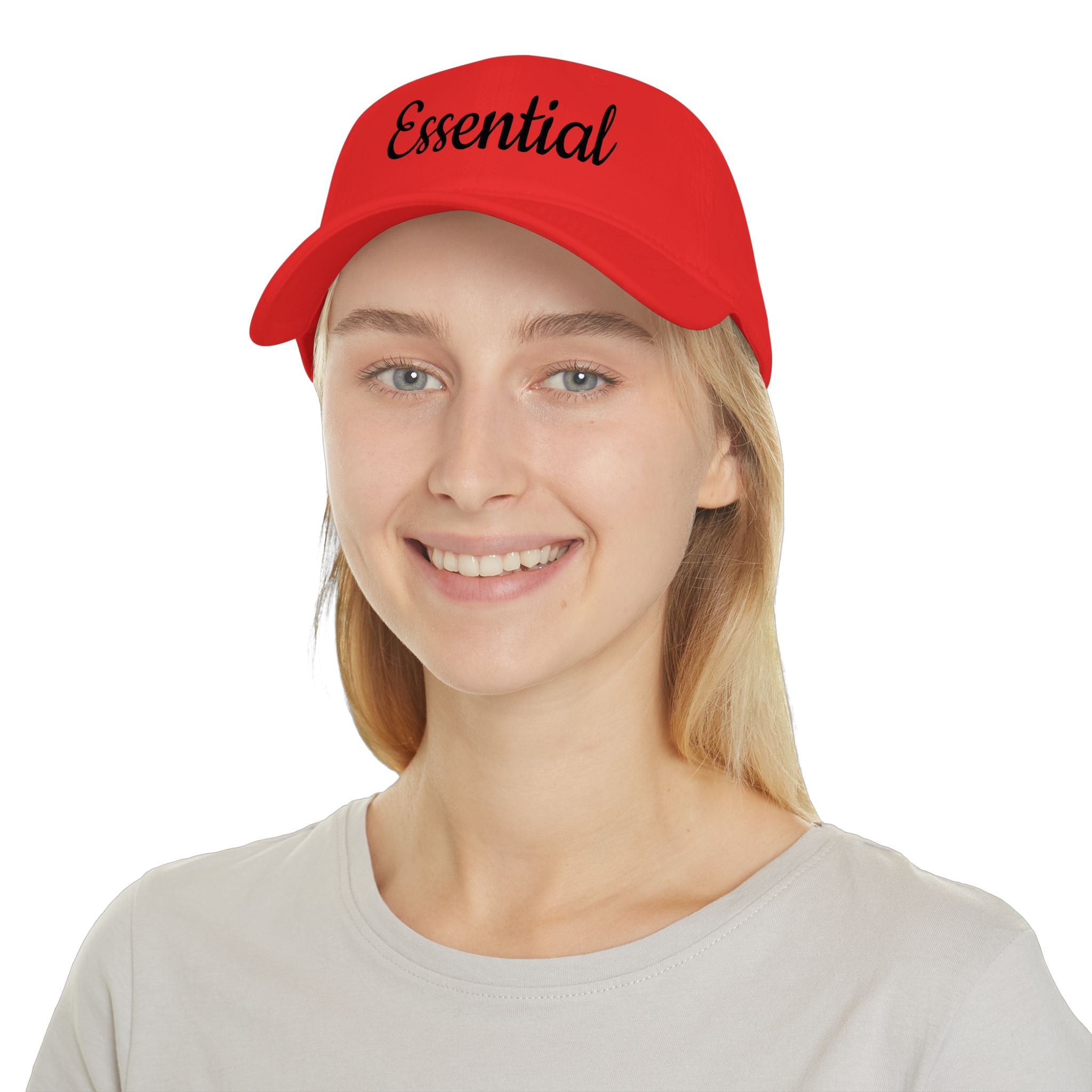 Essential Embroidered Baseball Cap — Red Low Profile Hat