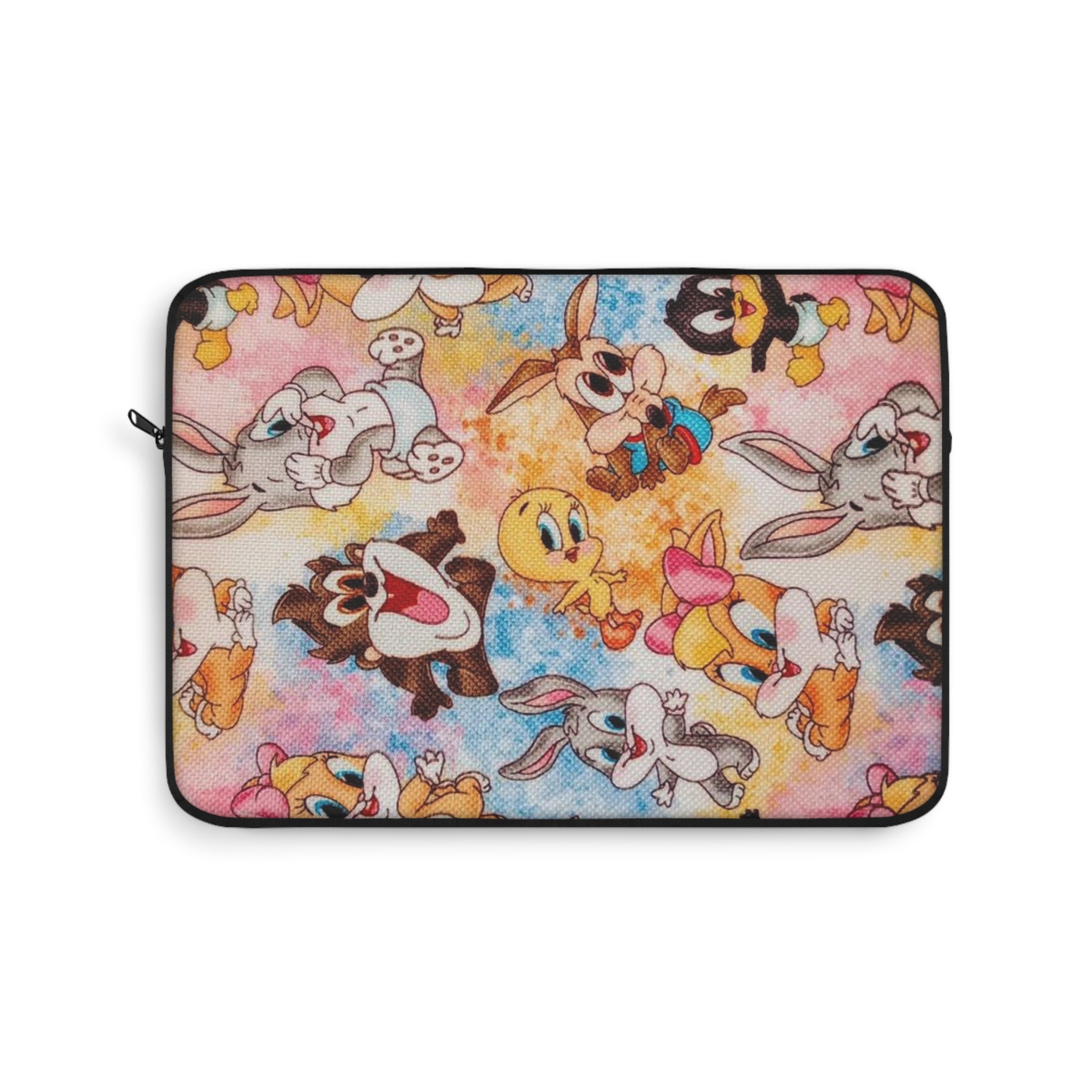 Cute Cartoon Character Laptop Sleeve – Colorful Bunny & Bird Pattern