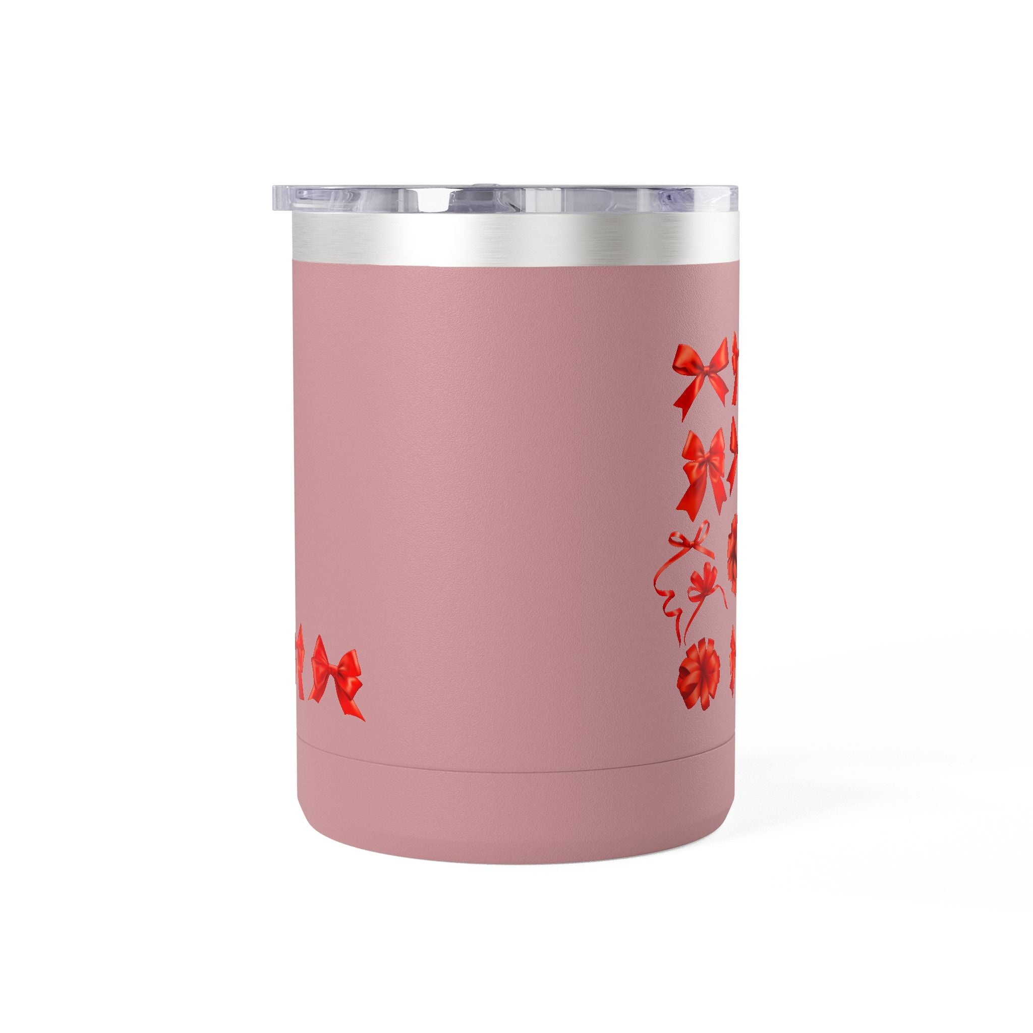 15oz Insulated Travel Mug with Red Ribbon Gift Bow Pattern — Holiday Coffee Tumbler