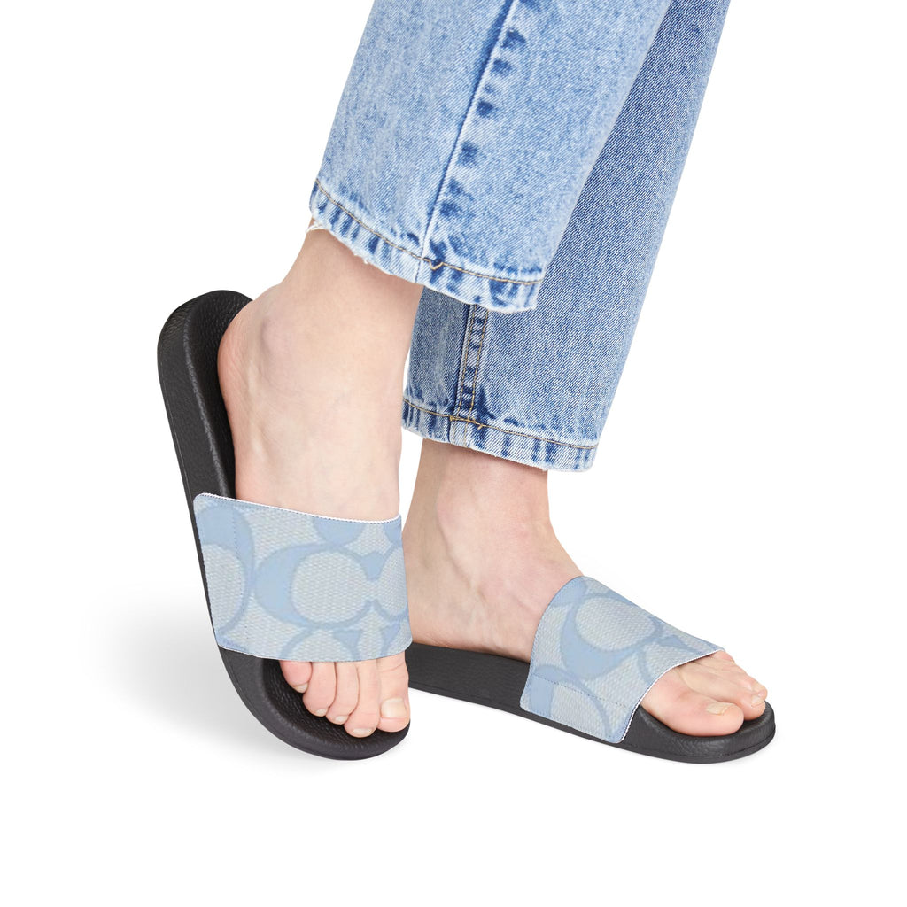Women's Slide Sandals — Light Blue Patterned Removable-Strap Slides