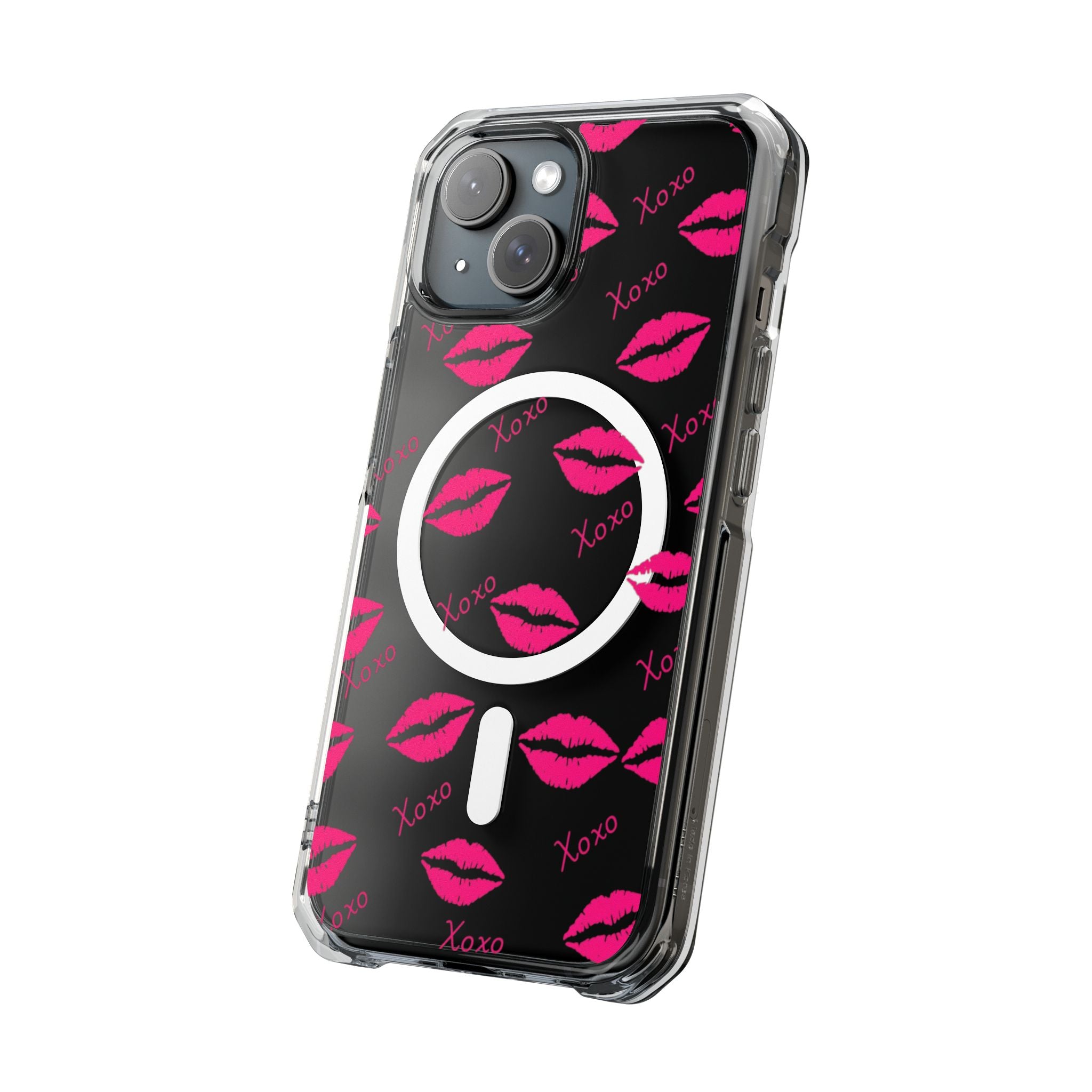 Clear Magnetic Phone Case — Pink Kiss XOXO Pattern