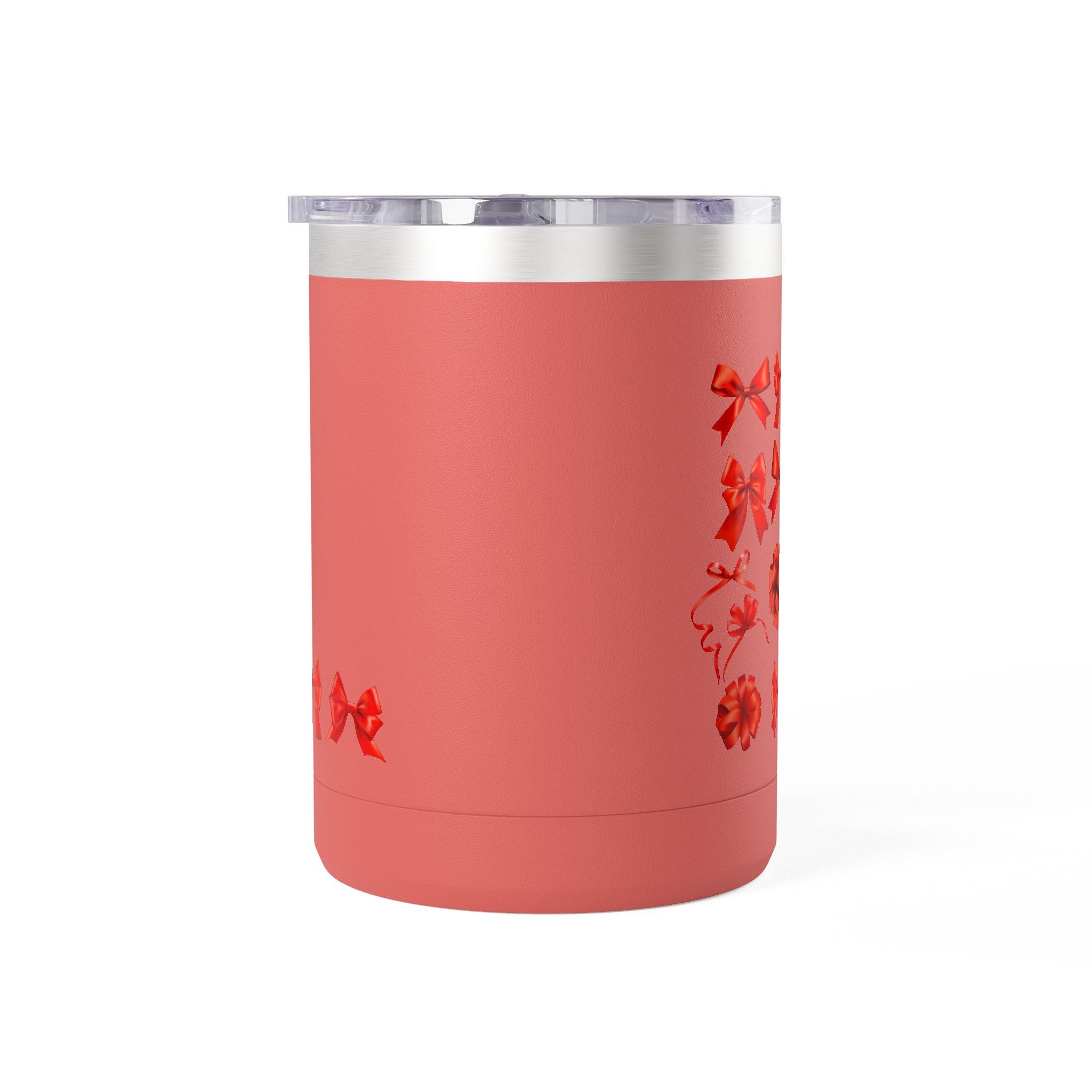 15oz Insulated Travel Mug with Red Ribbon Gift Bow Pattern — Holiday Coffee Tumbler