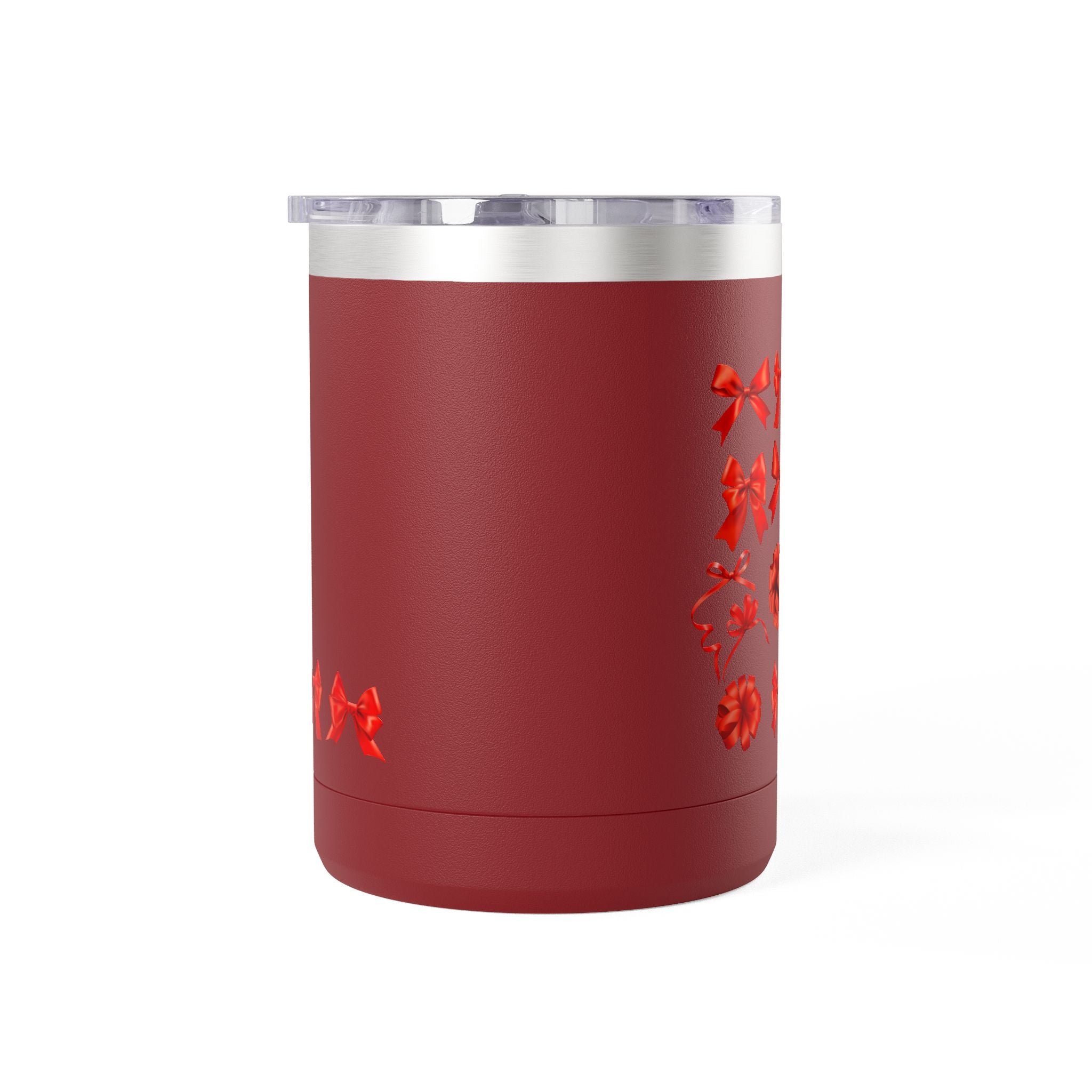 15oz Insulated Travel Mug with Red Ribbon Gift Bow Pattern — Holiday Coffee Tumbler
