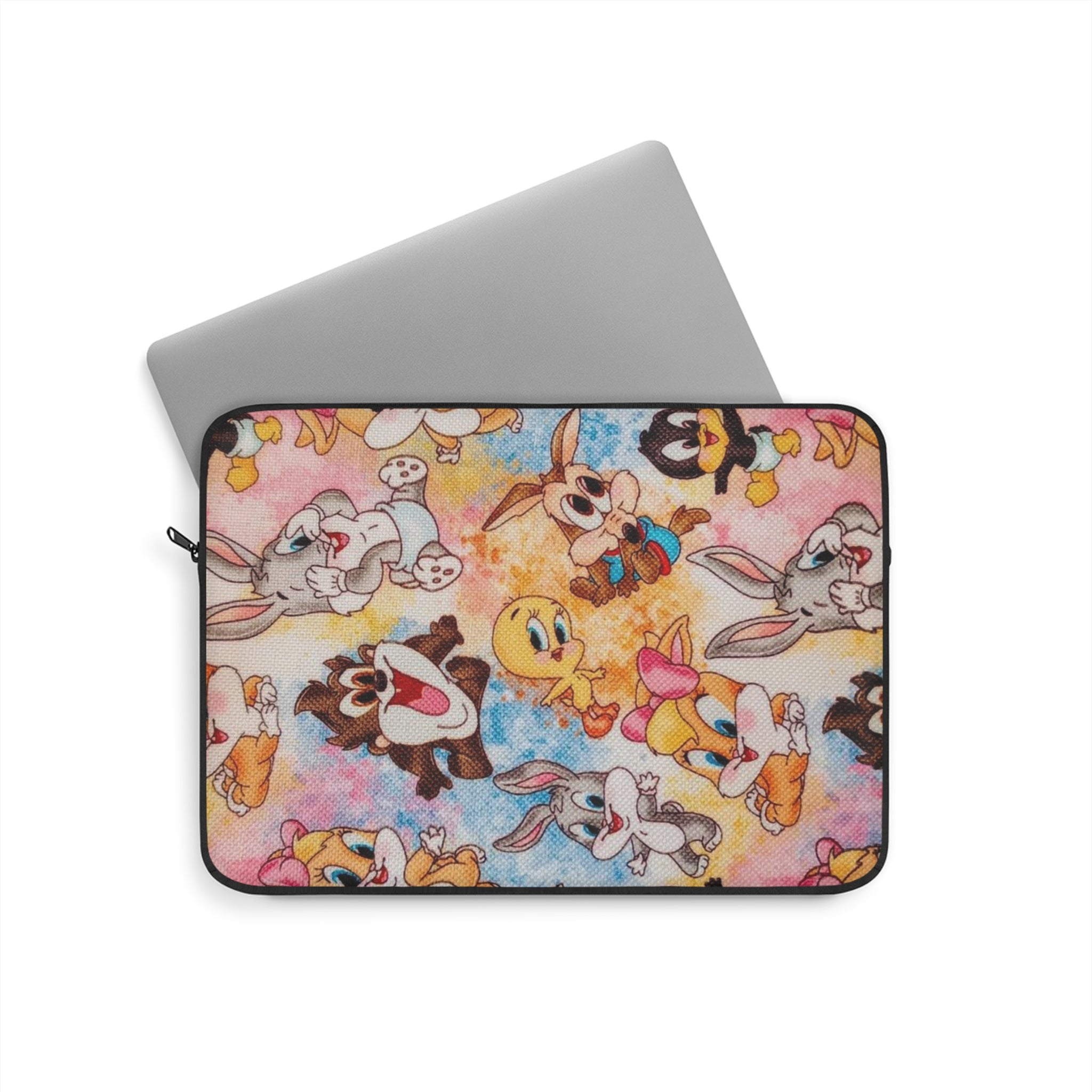 Cute Cartoon Character Laptop Sleeve – Colorful Bunny & Bird Pattern
