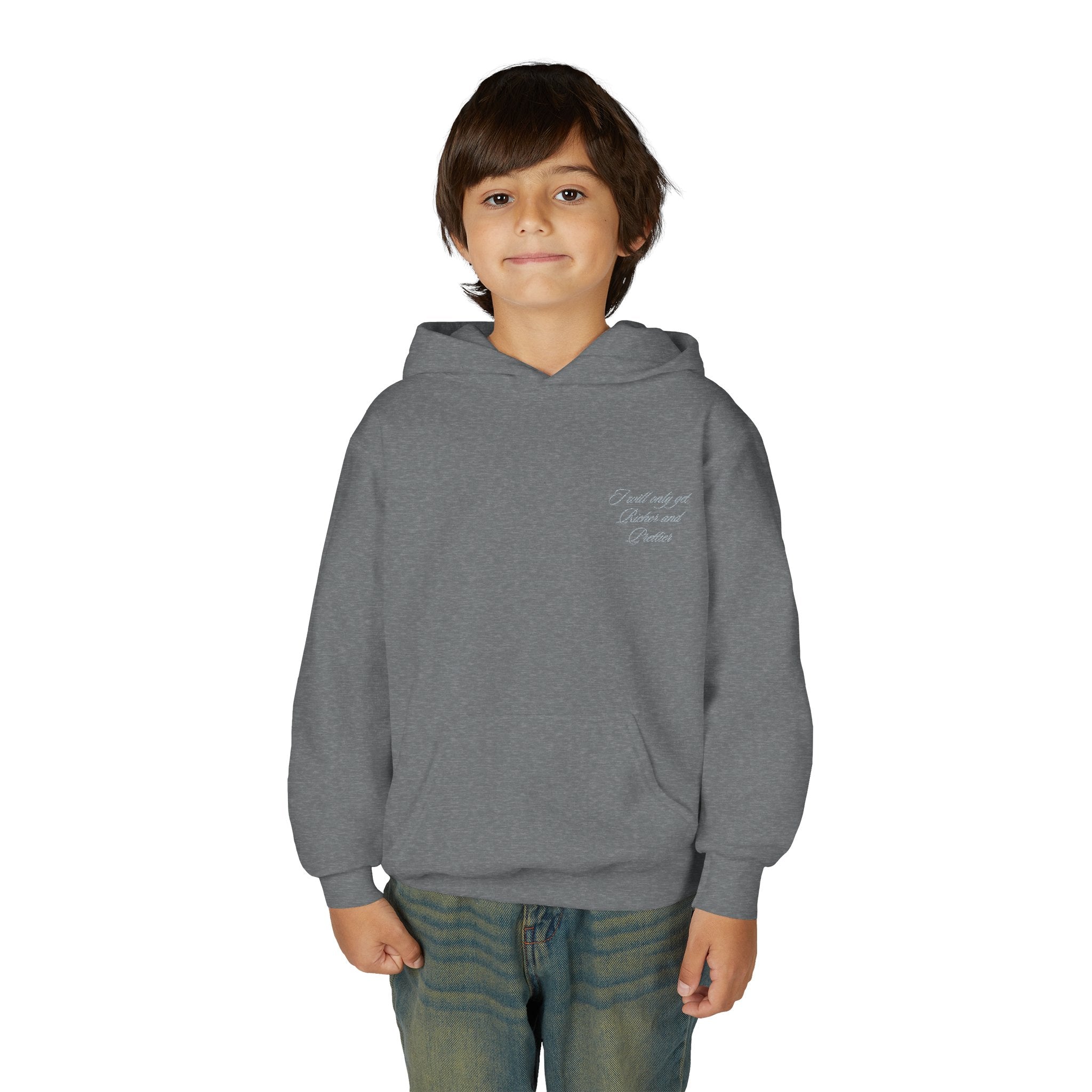 Youth Hoodie — Small Chest Script Design, Cozy Everyday Pullover
