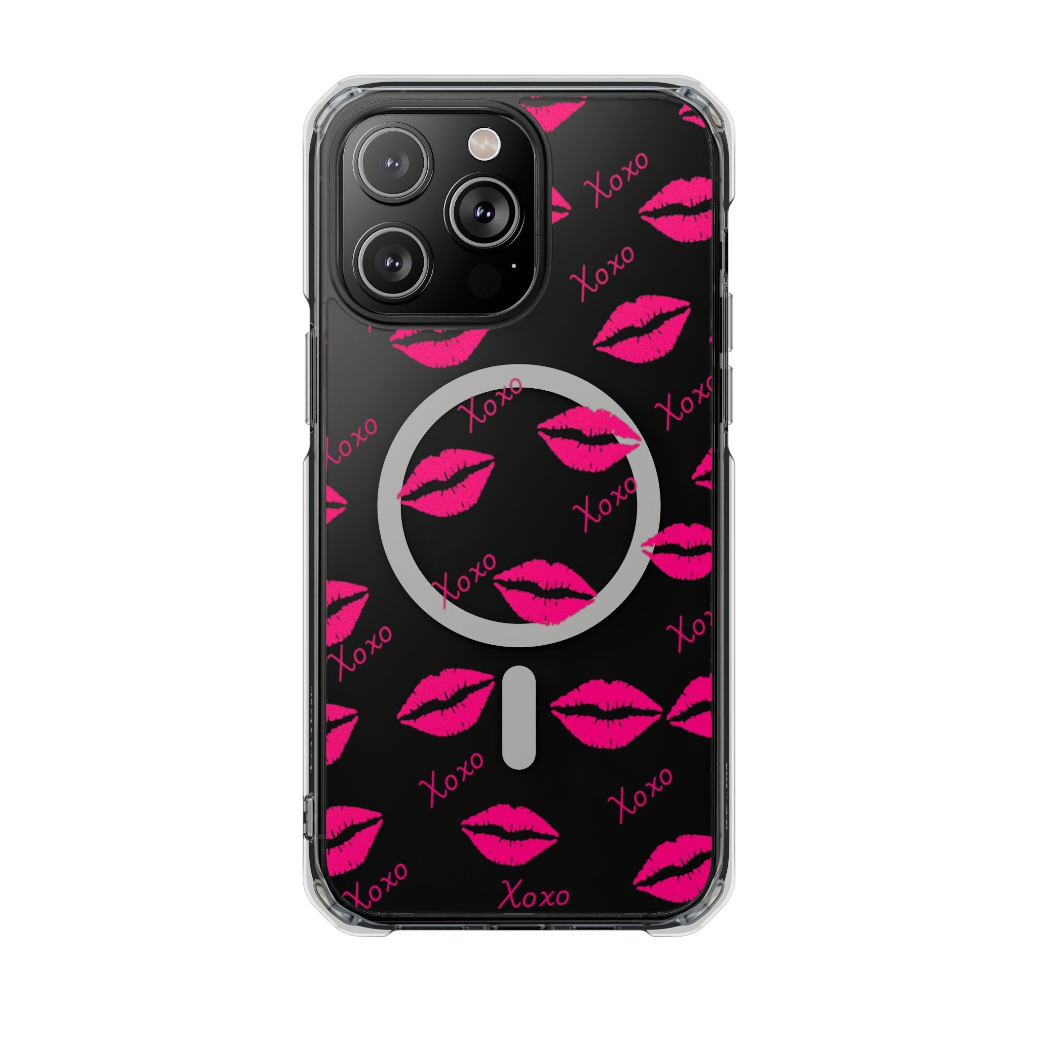 Clear Magnetic Phone Case — Pink Kiss XOXO Pattern