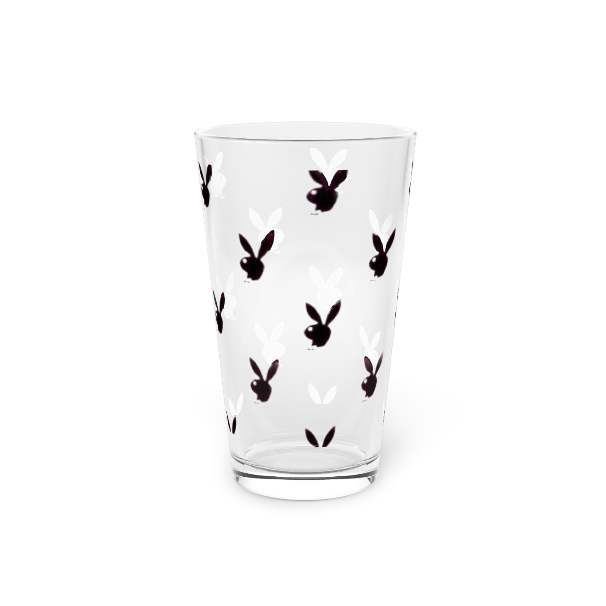 16oz Pint Glass with Playful Bunny Head Pattern — Cute Barware Gift