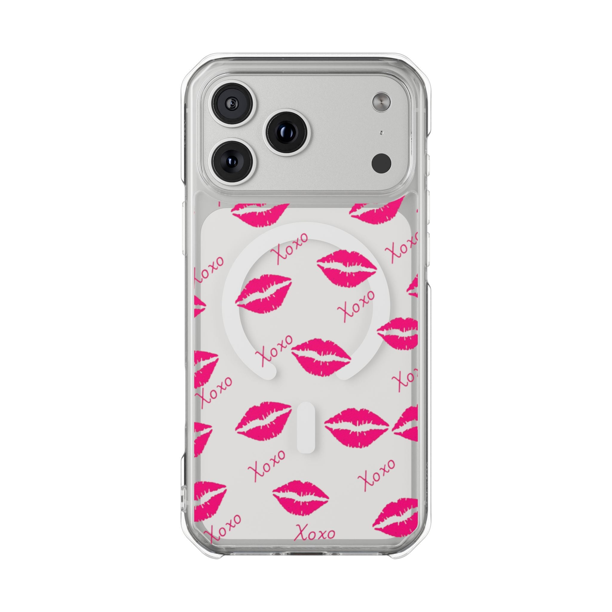Clear Magnetic Phone Case — Pink Kiss XOXO Pattern