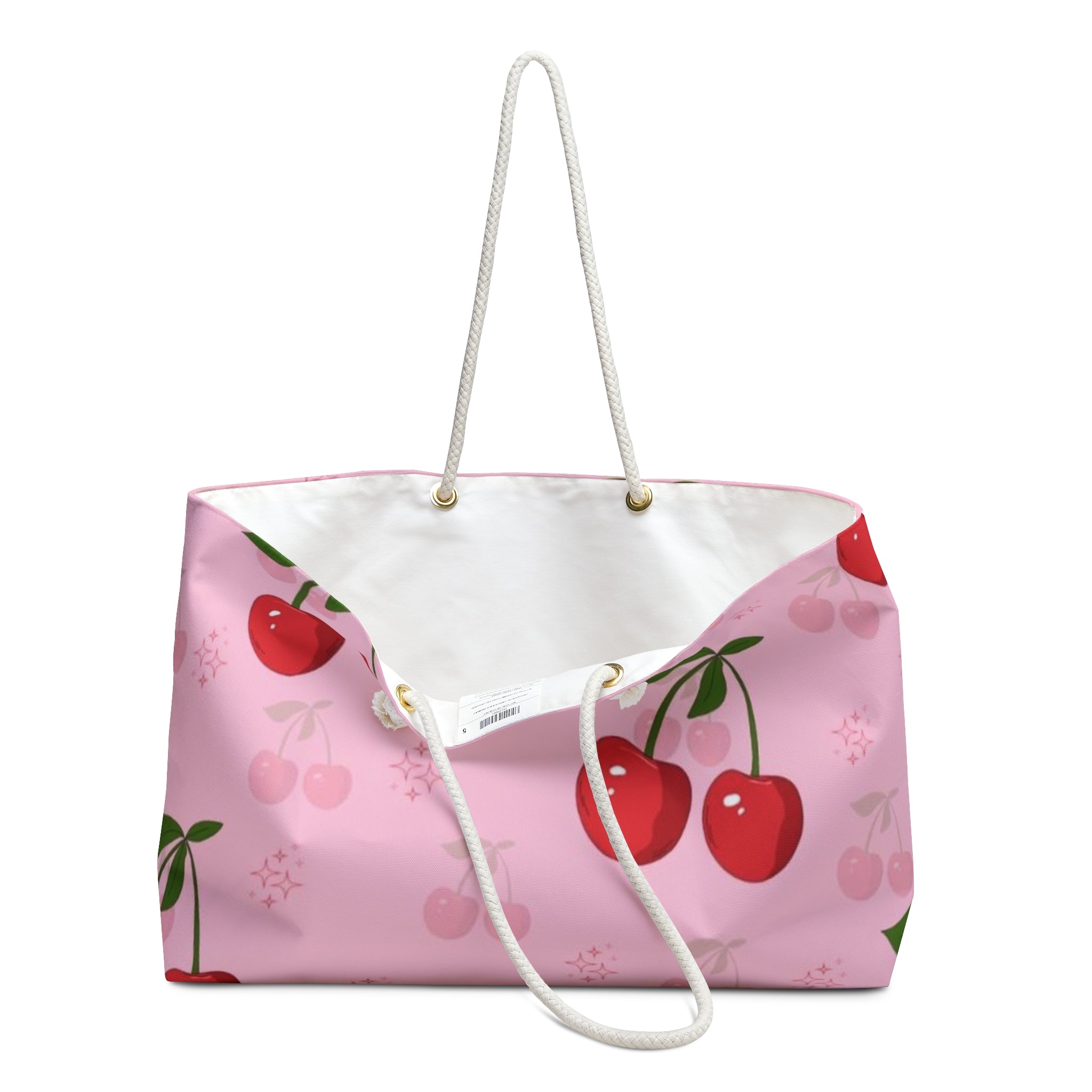 Cherry Pattern Weekender Bag – Pink Fruit Print Travel Tote