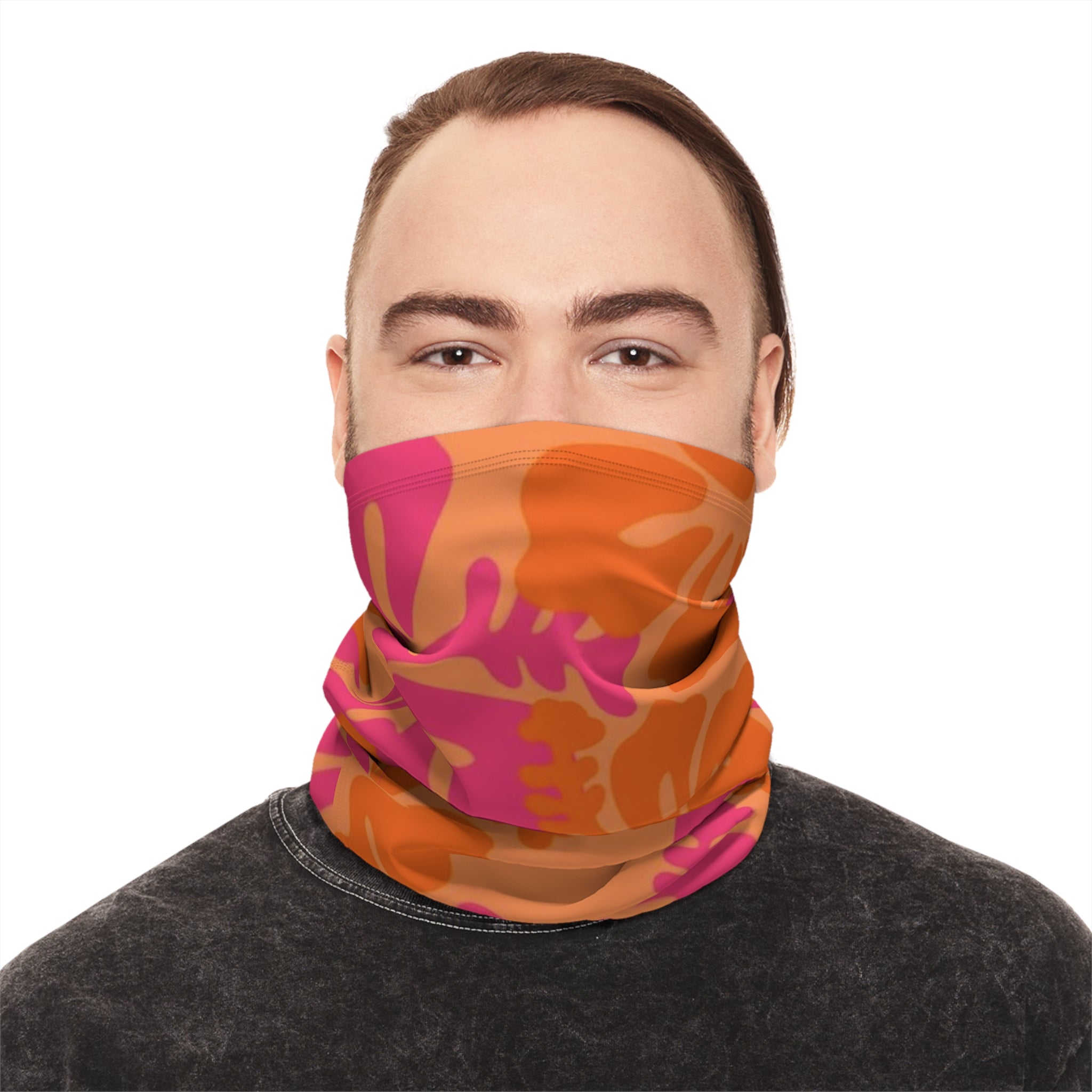 Floral Hibiscus Winter Neck Gaiter — Warm Drawstring Face Scarf