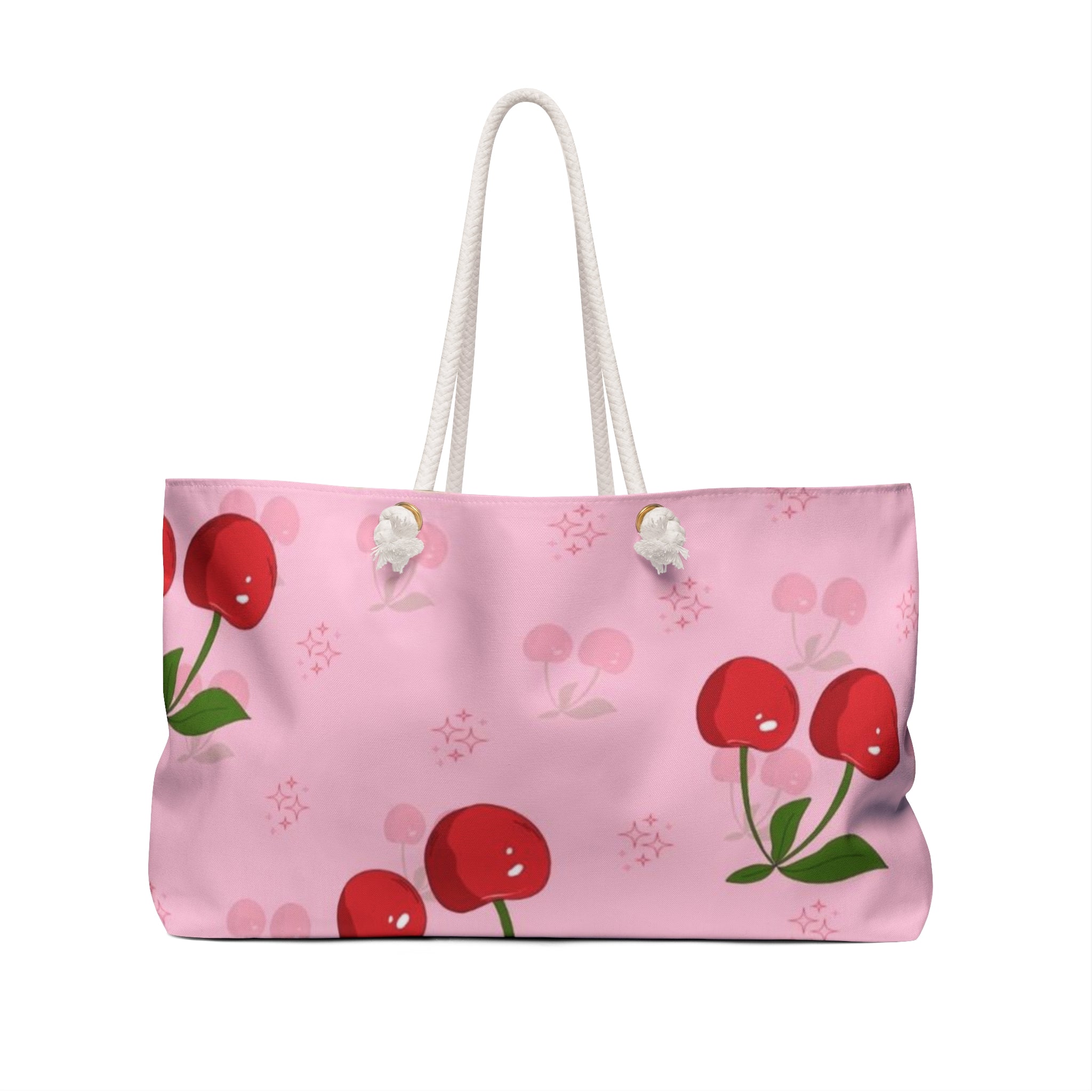 Cherry Pattern Weekender Bag – Pink Fruit Print Travel Tote