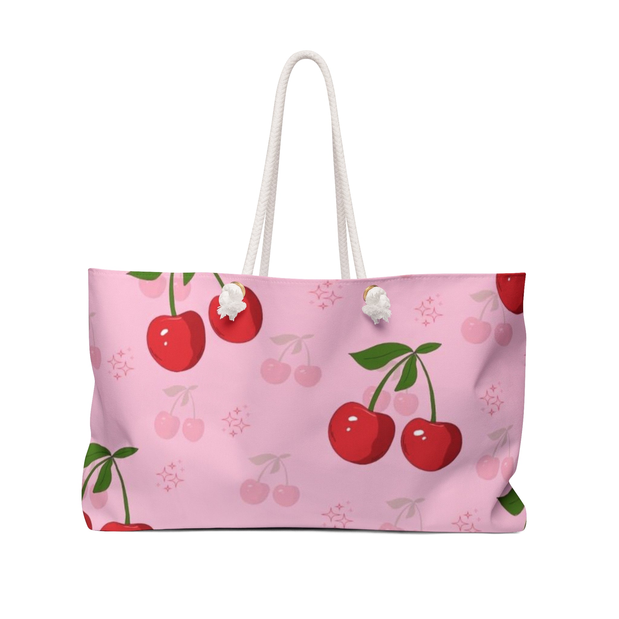 Cherry Pattern Weekender Bag – Pink Fruit Print Travel Tote