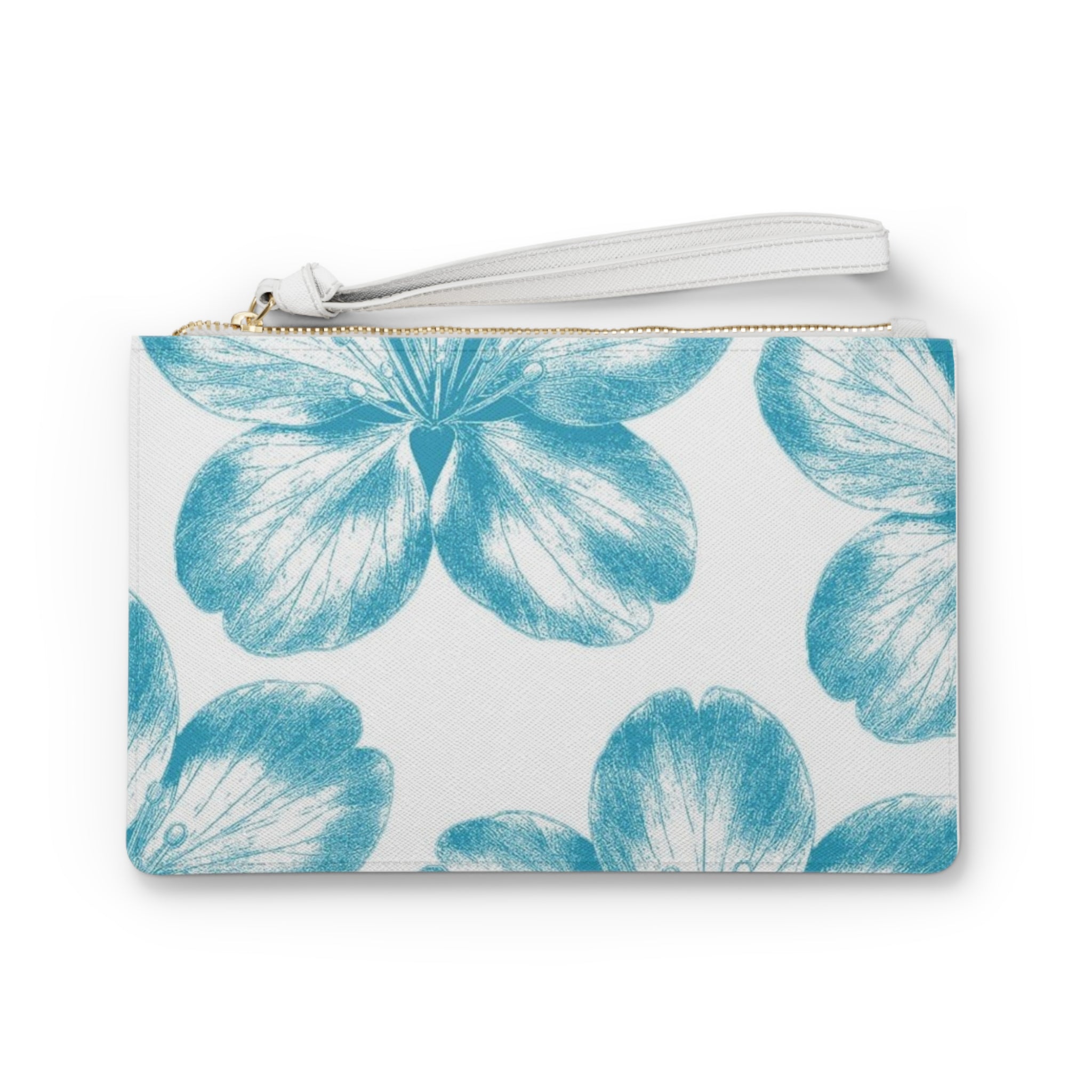 Floral Blue Petal Clutch Bag — Watercolor Hibiscus Wristlet