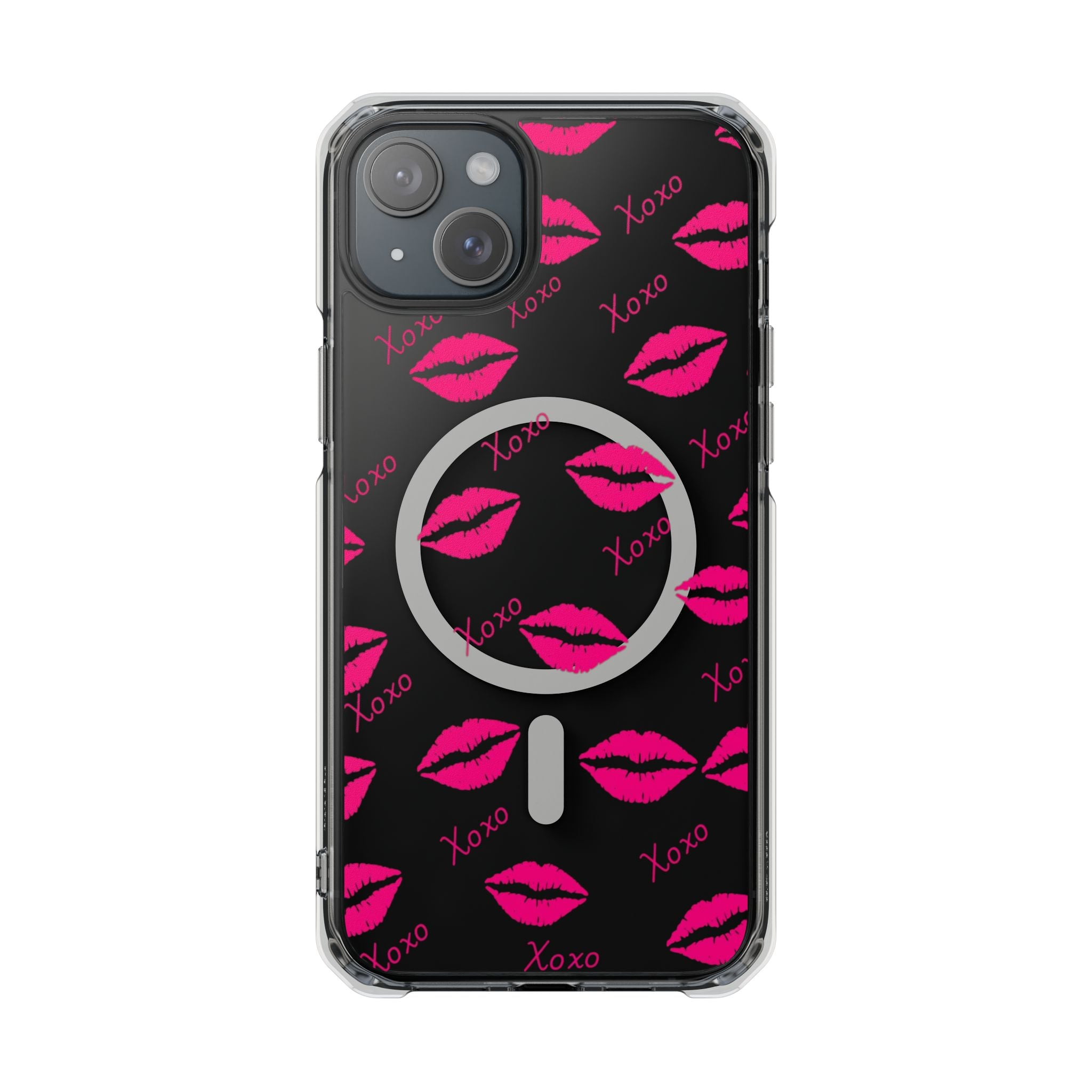 Clear Magnetic Phone Case — Pink Kiss XOXO Pattern