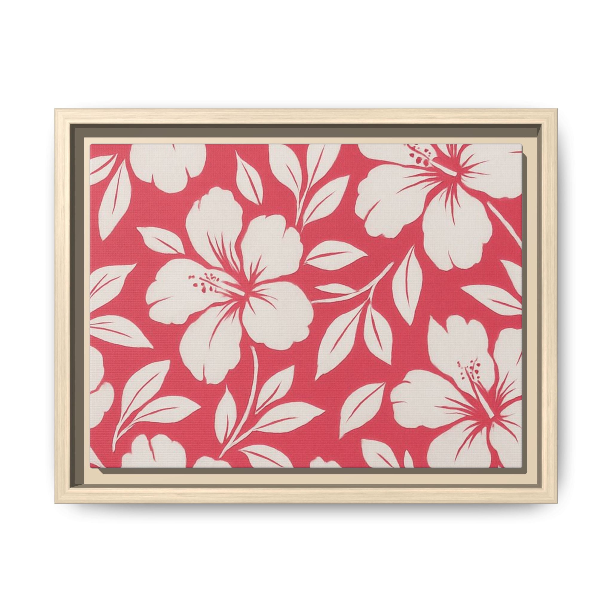 Framed Hibiscus Floral Matte Canvas — Tropical Pink Wall Art
