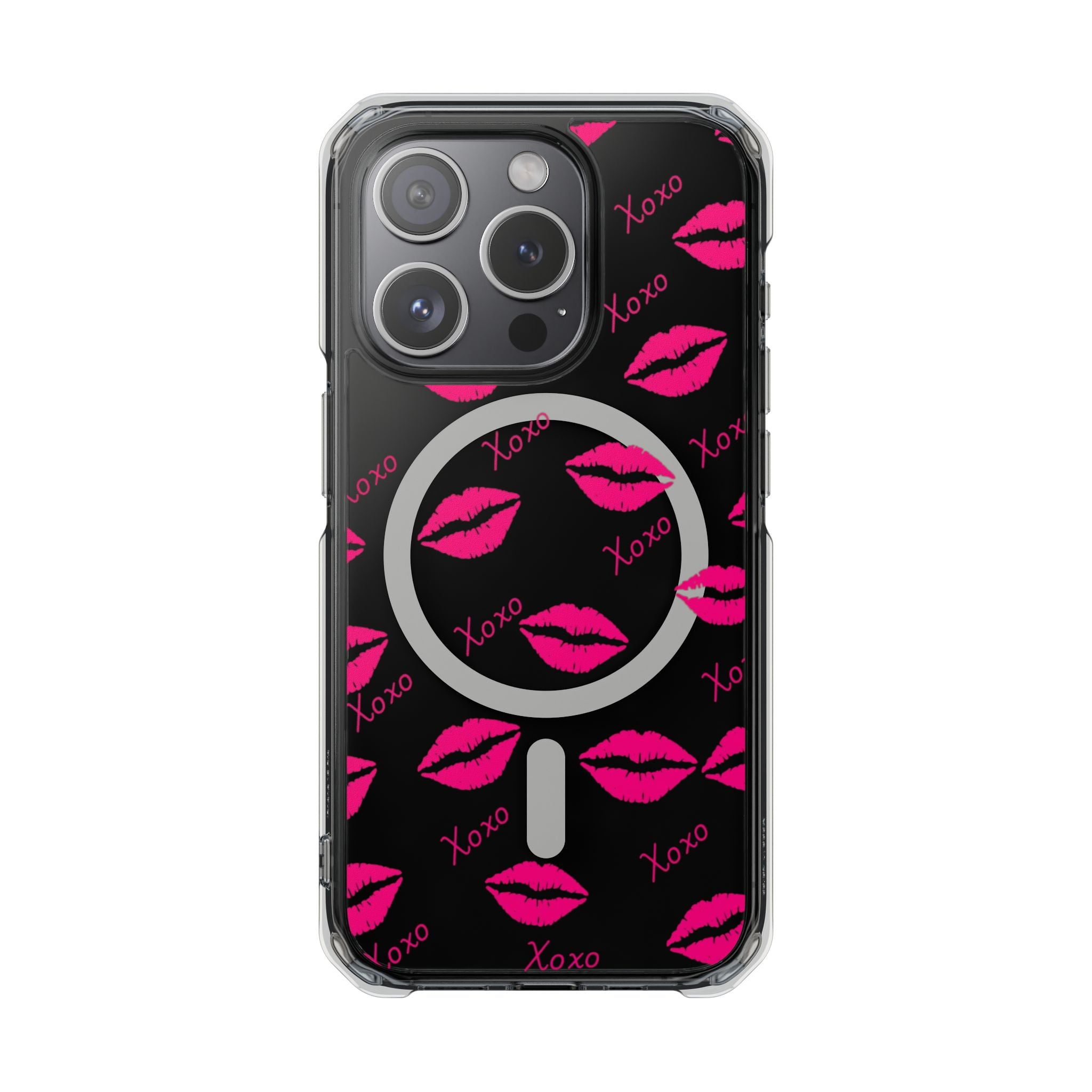 Clear Magnetic Phone Case — Pink Kiss XOXO Pattern