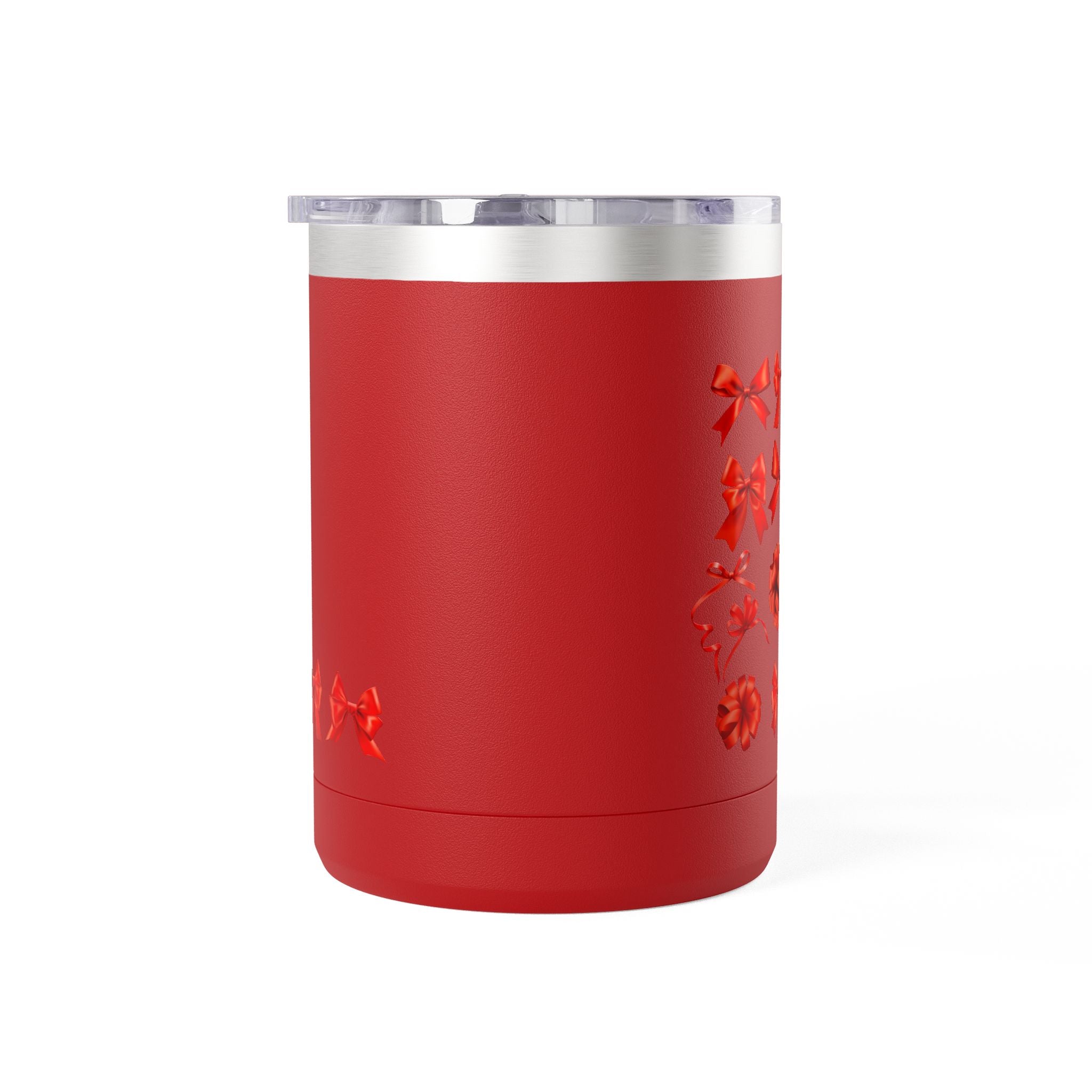 15oz Insulated Travel Mug with Red Ribbon Gift Bow Pattern — Holiday Coffee Tumbler