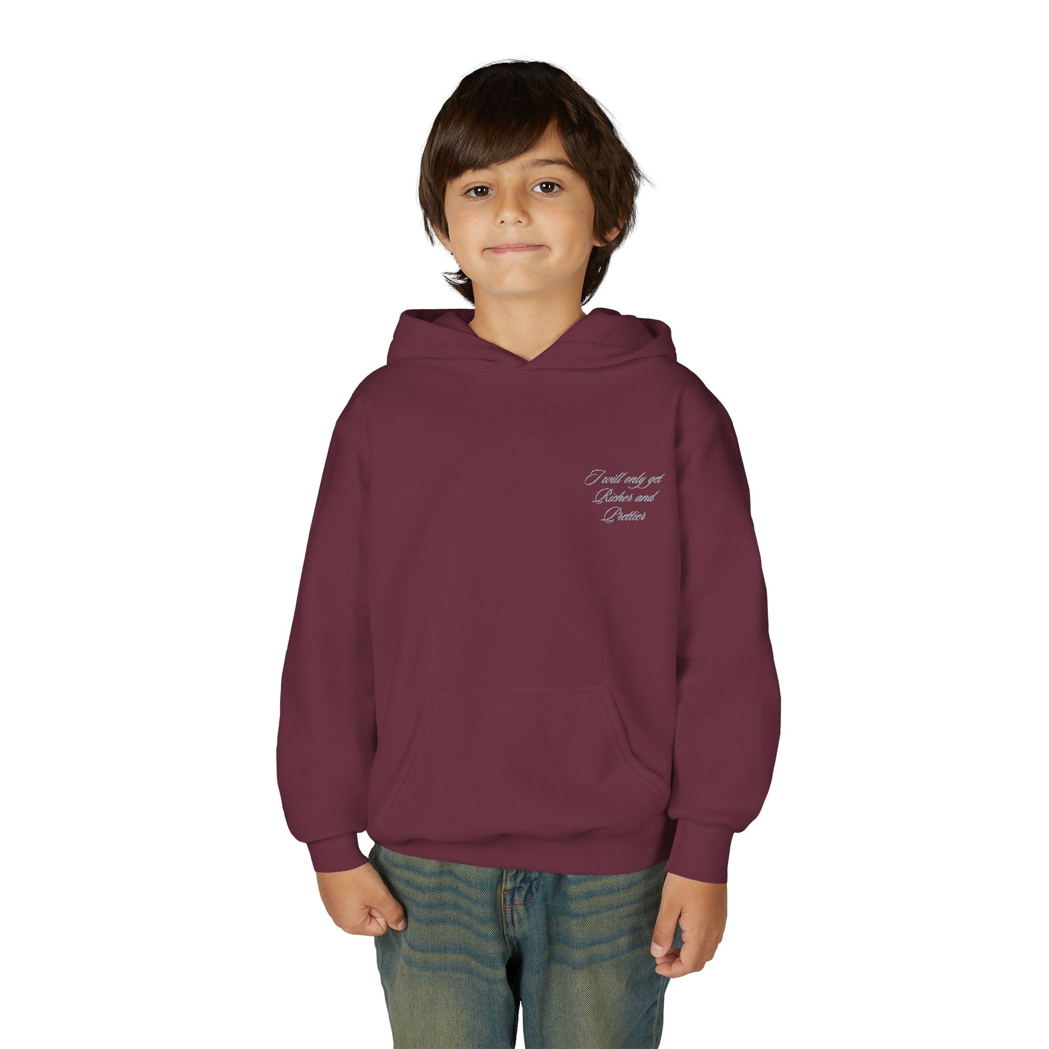 Youth Hoodie — Small Chest Script Design, Cozy Everyday Pullover