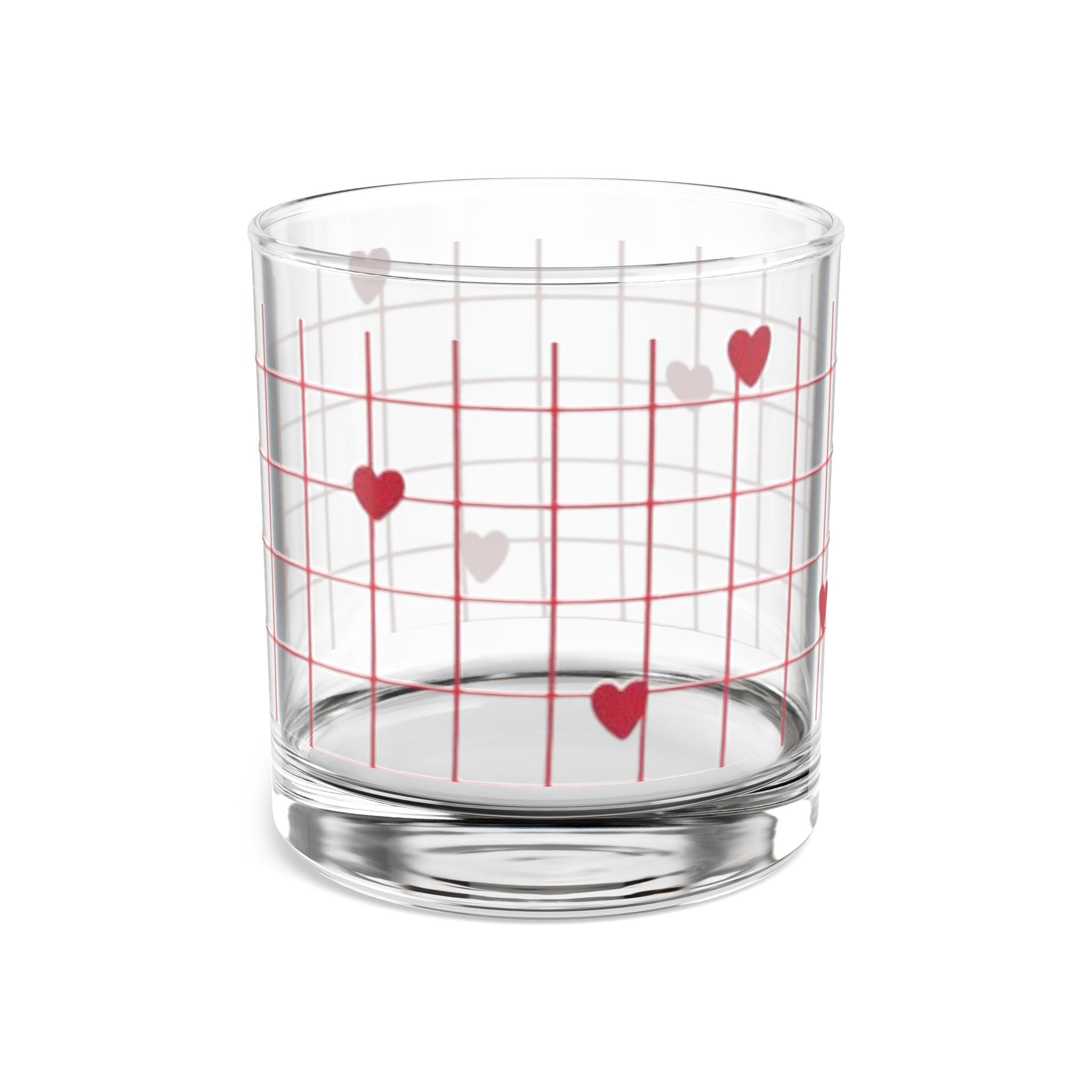10oz Heart Grid Rocks Glass cup— Valentine Cocktail Whiskey Glass
