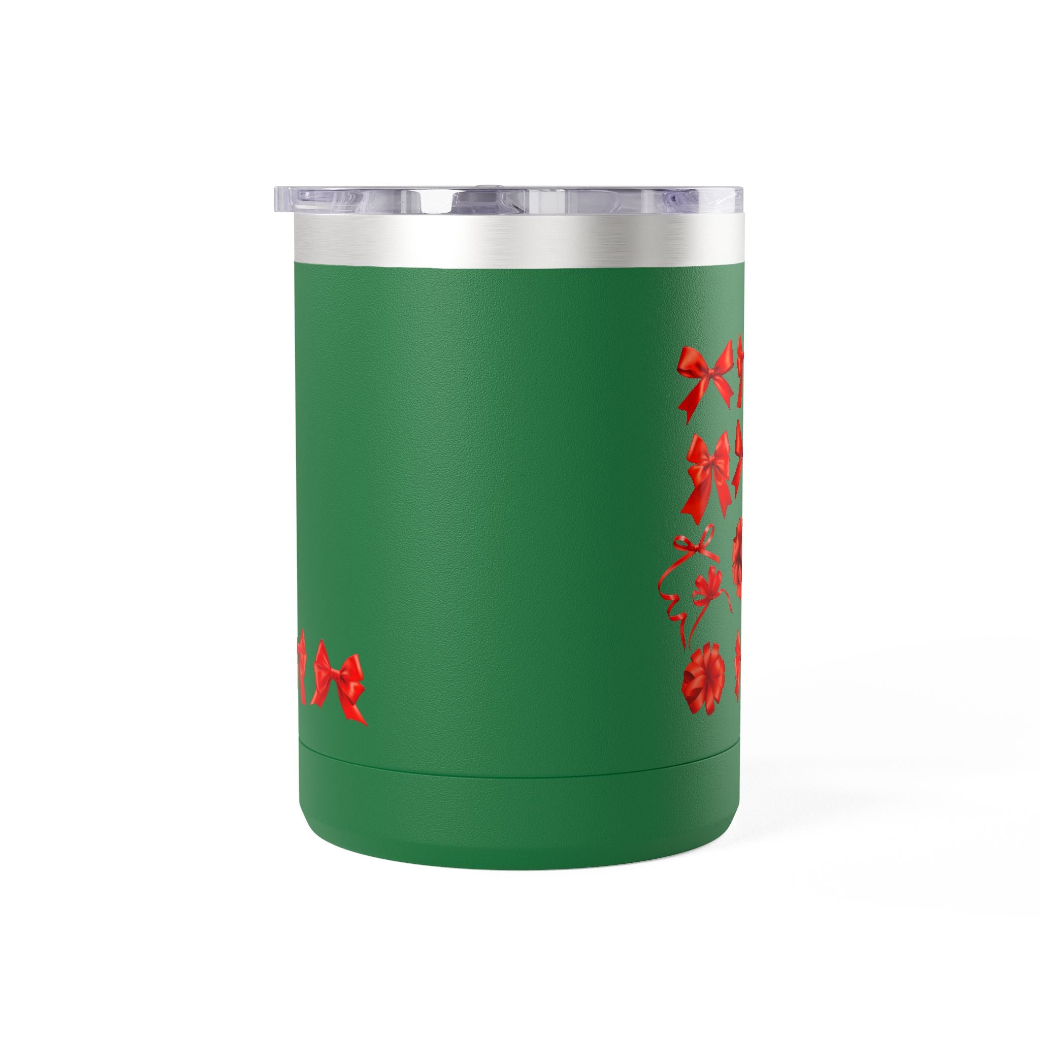 15oz Insulated Travel Mug with Red Ribbon Gift Bow Pattern — Holiday Coffee Tumbler
