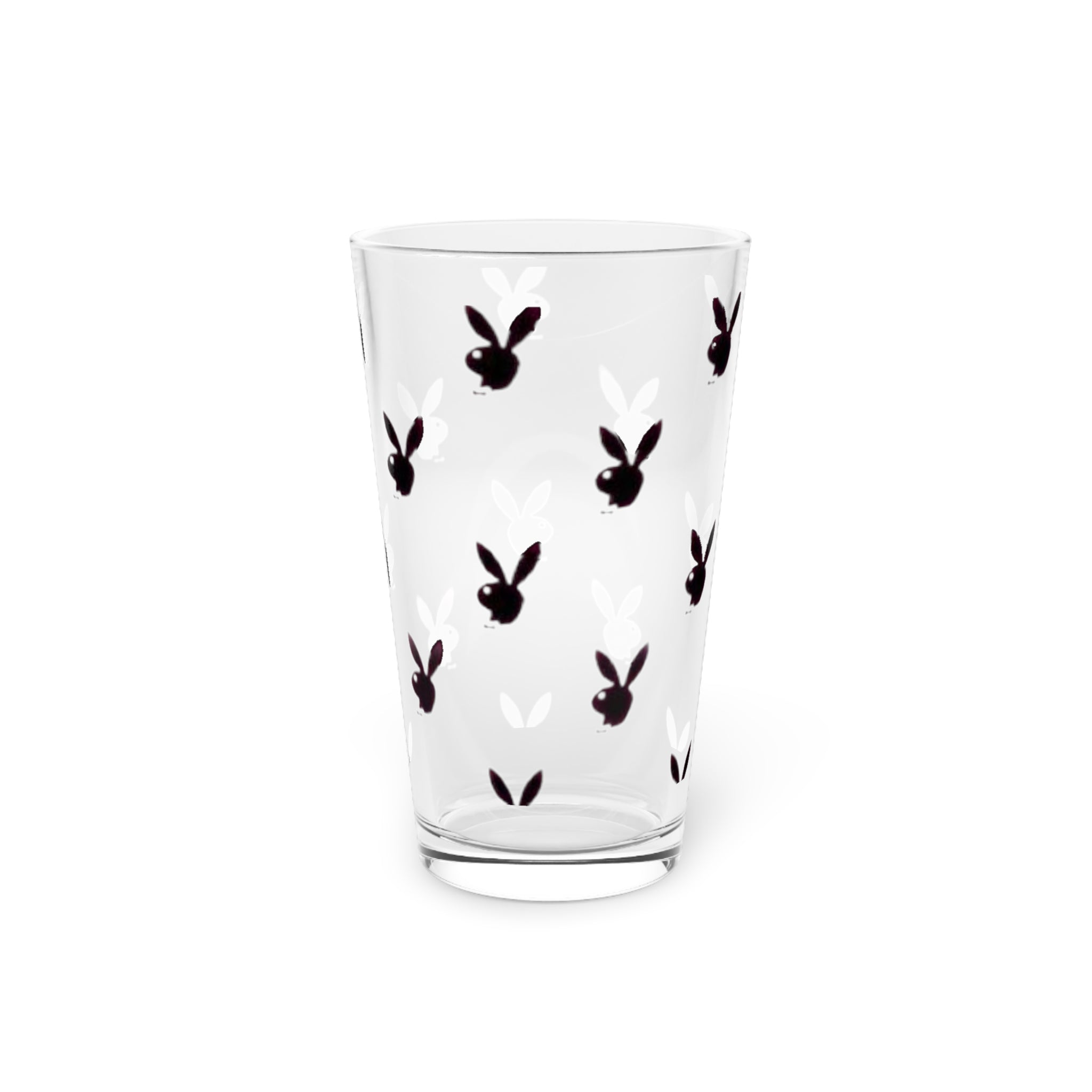 16oz Pint Glass with Playful Bunny Head Pattern — Cute Barware Gift