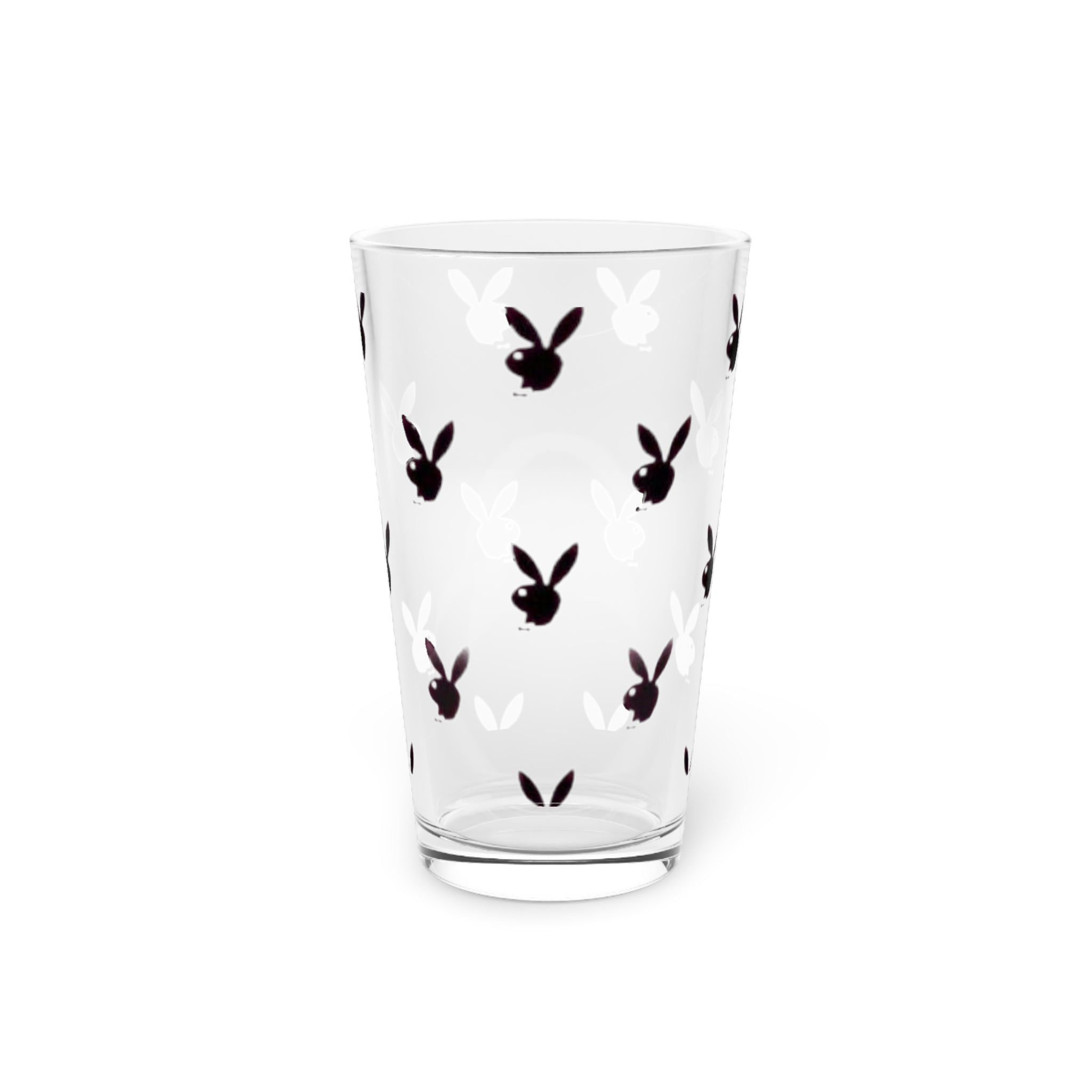 16oz Pint Glass with Playful Bunny Head Pattern — Cute Barware Gift