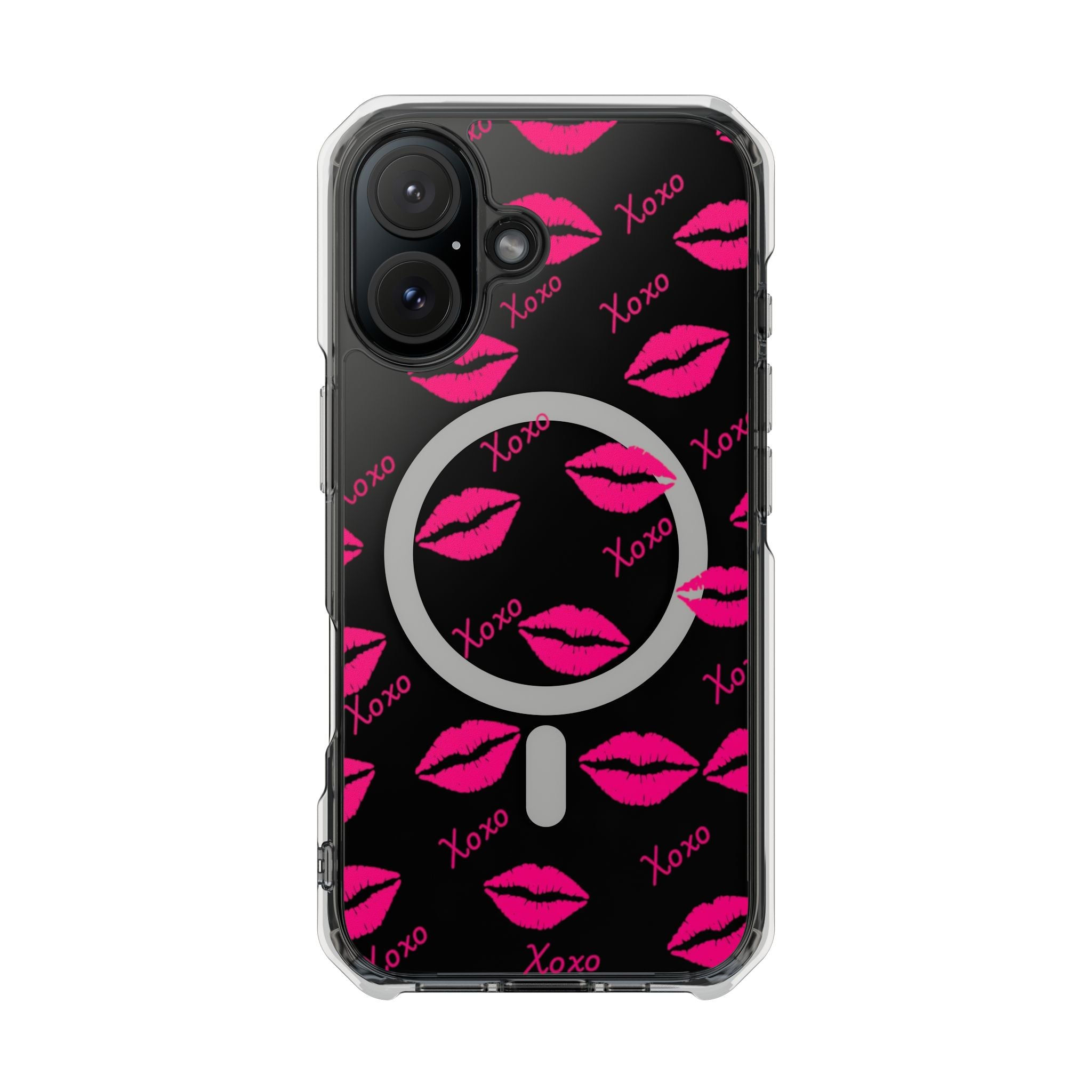 Clear Magnetic Phone Case — Pink Kiss XOXO Pattern