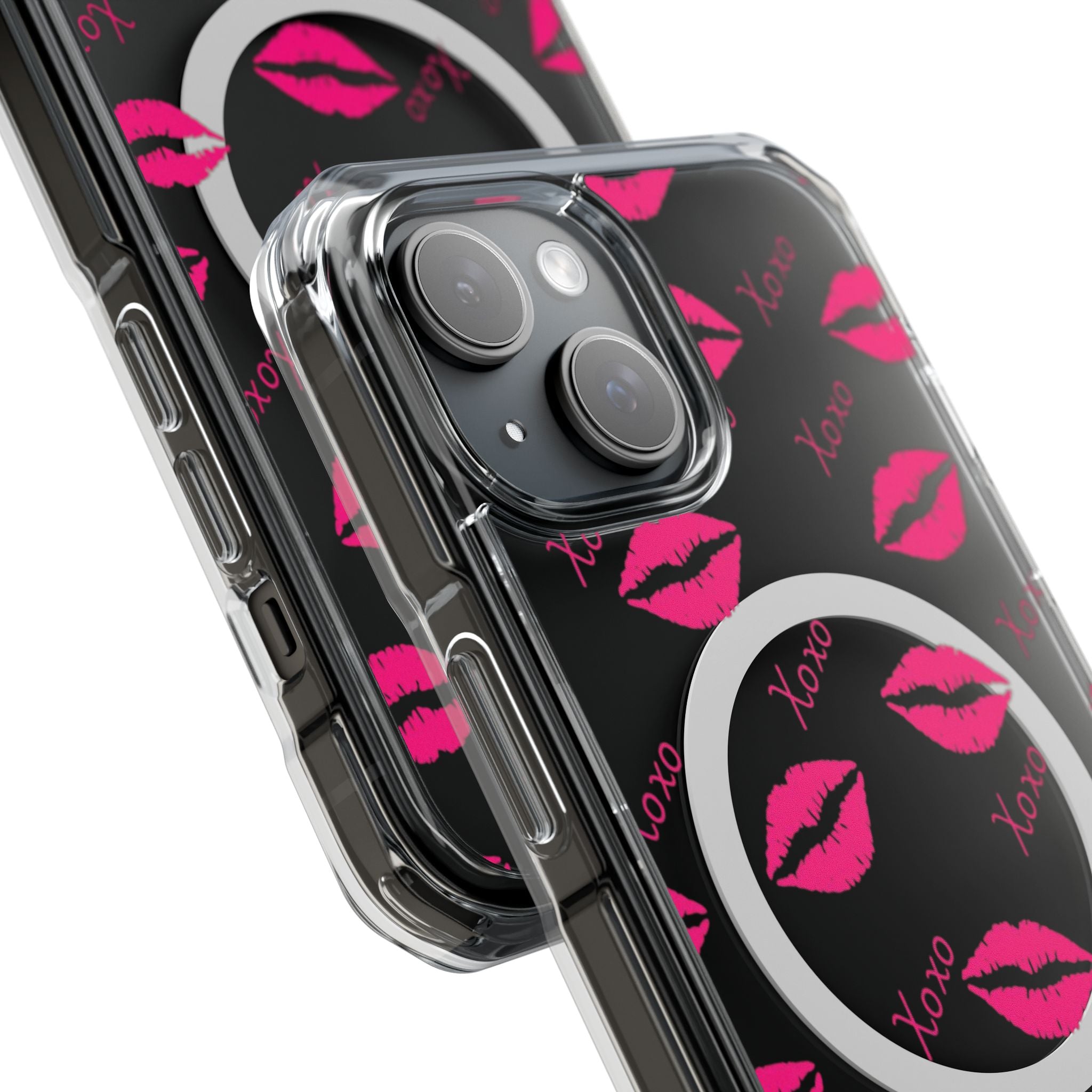 Clear Magnetic Phone Case — Pink Kiss XOXO Pattern