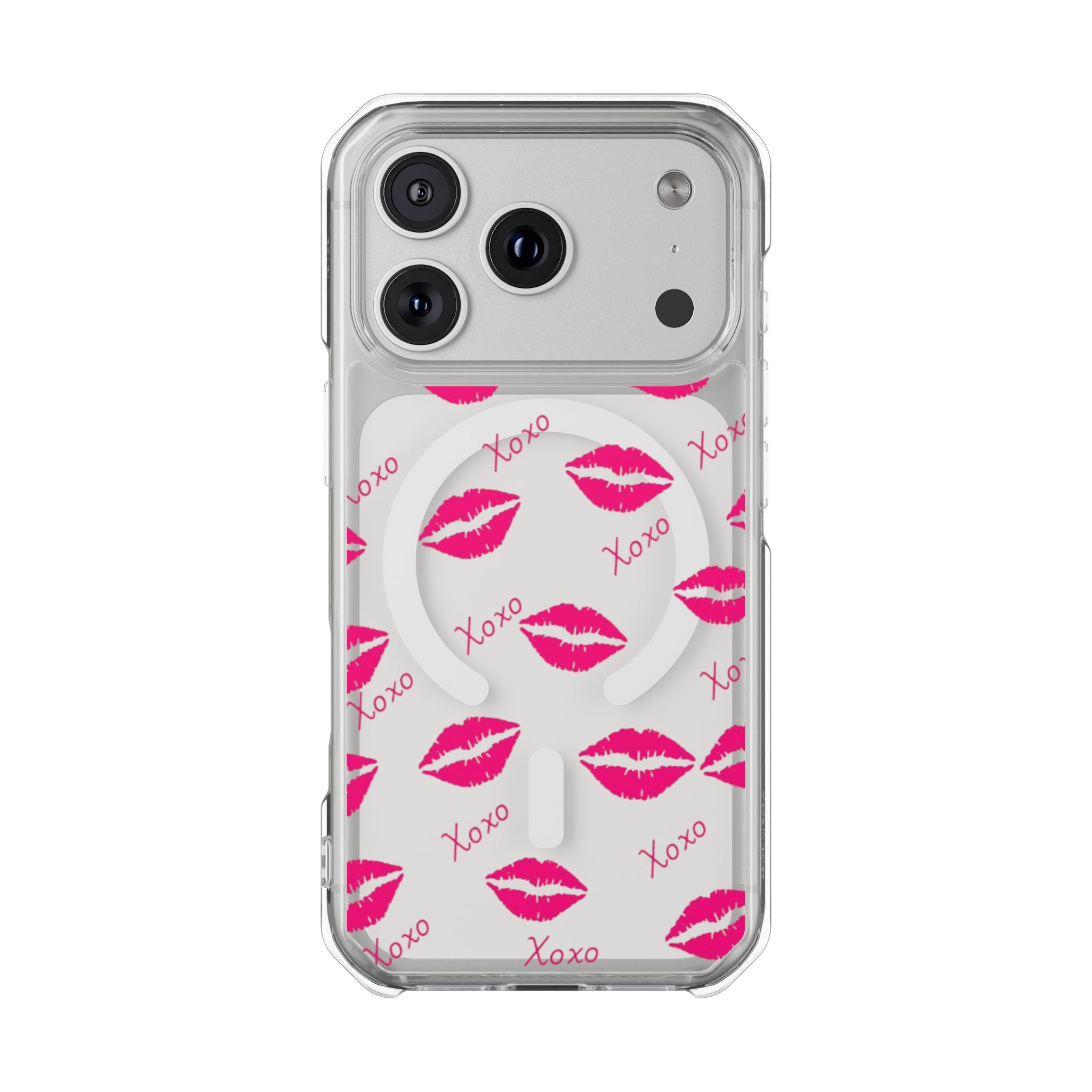 Clear Magnetic Phone Case — Pink Kiss XOXO Pattern