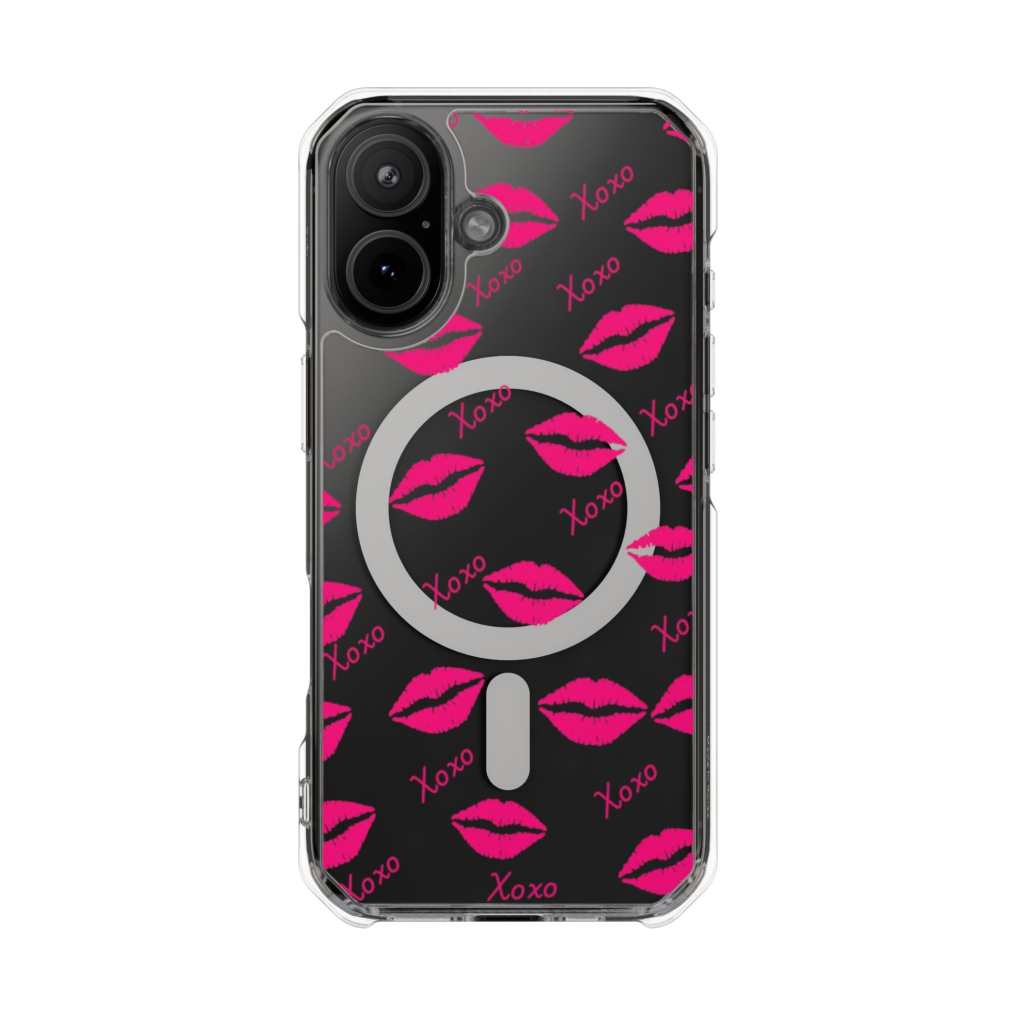 Clear Magnetic Phone Case — Pink Kiss XOXO Pattern