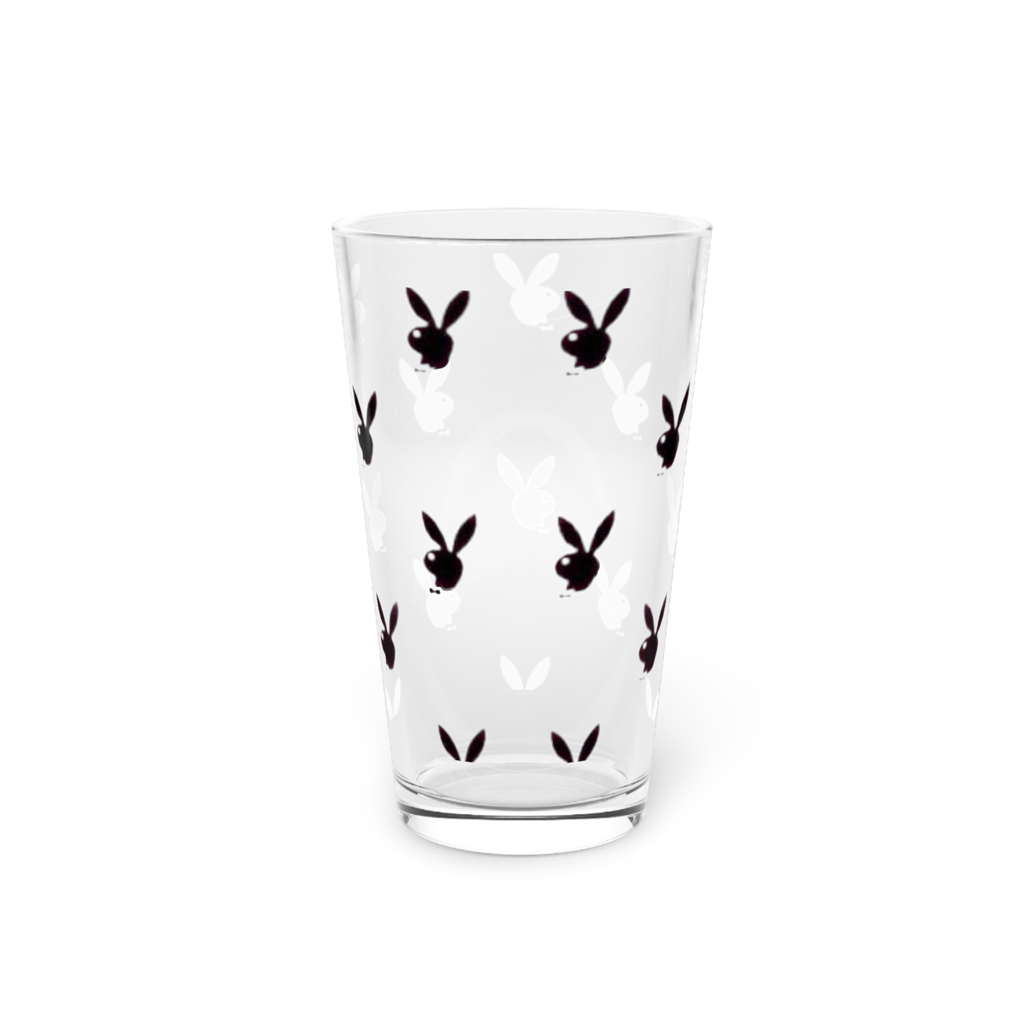 16oz Pint Glass with Playful Bunny Head Pattern — Cute Barware Gift