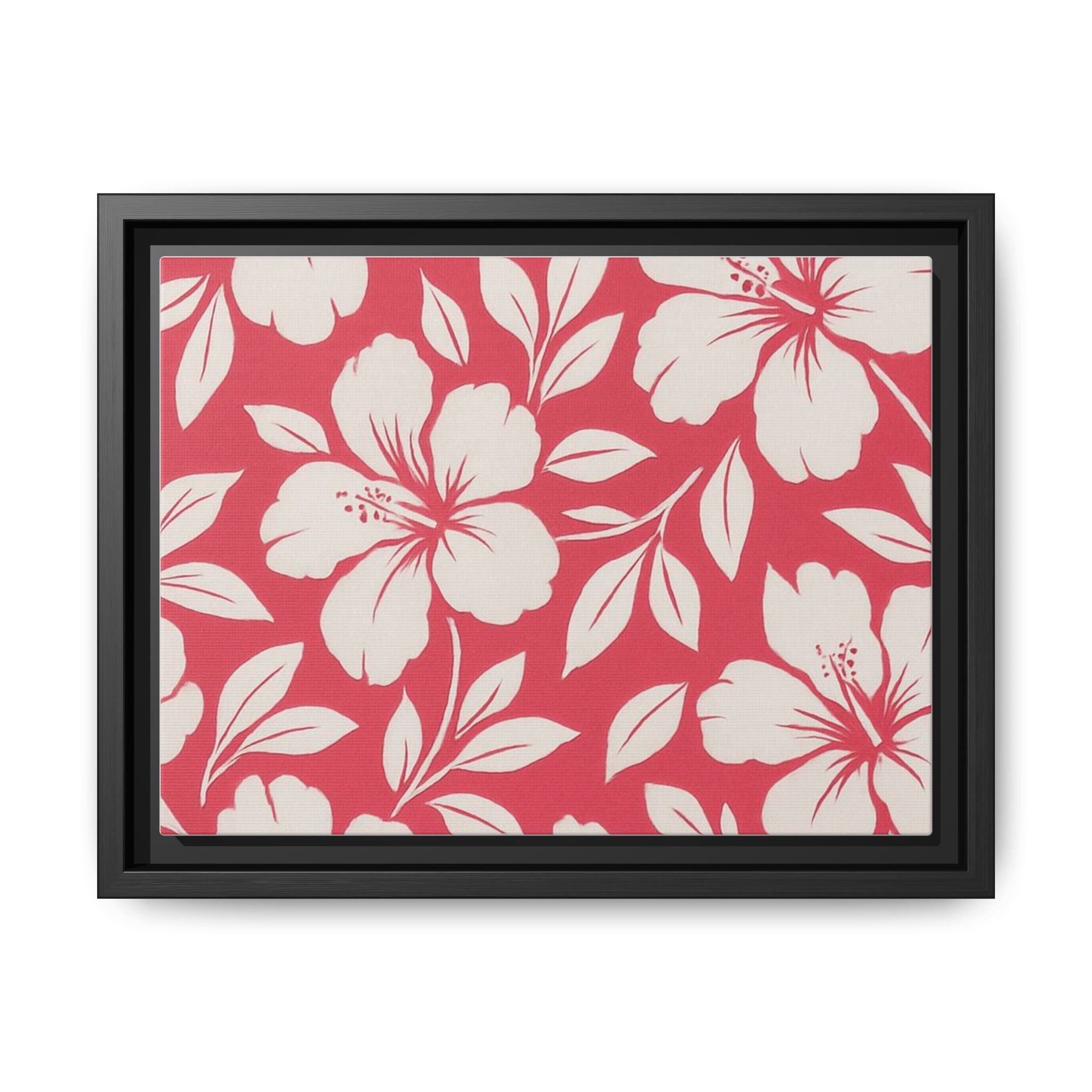 Framed Hibiscus Floral Matte Canvas — Tropical Pink Wall Art
