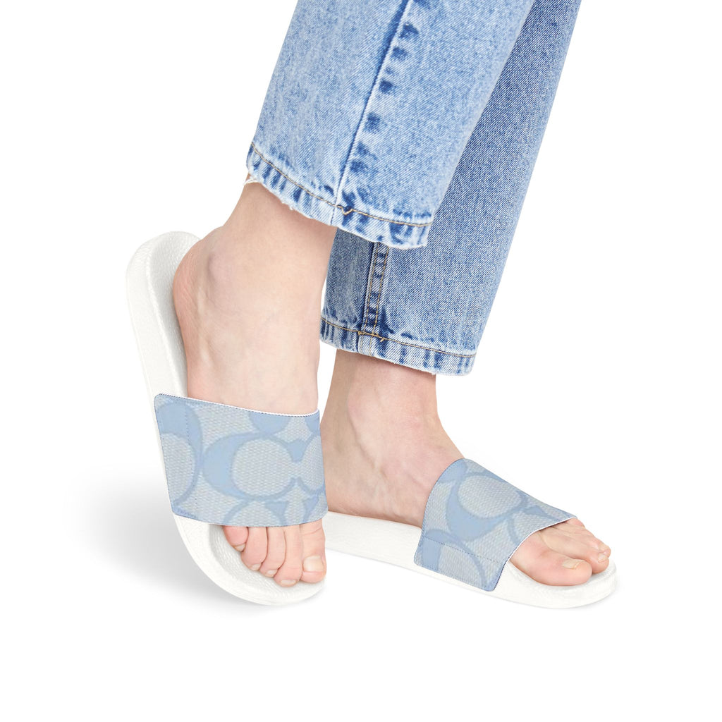 Women's Slide Sandals — Light Blue Patterned Removable-Strap Slides