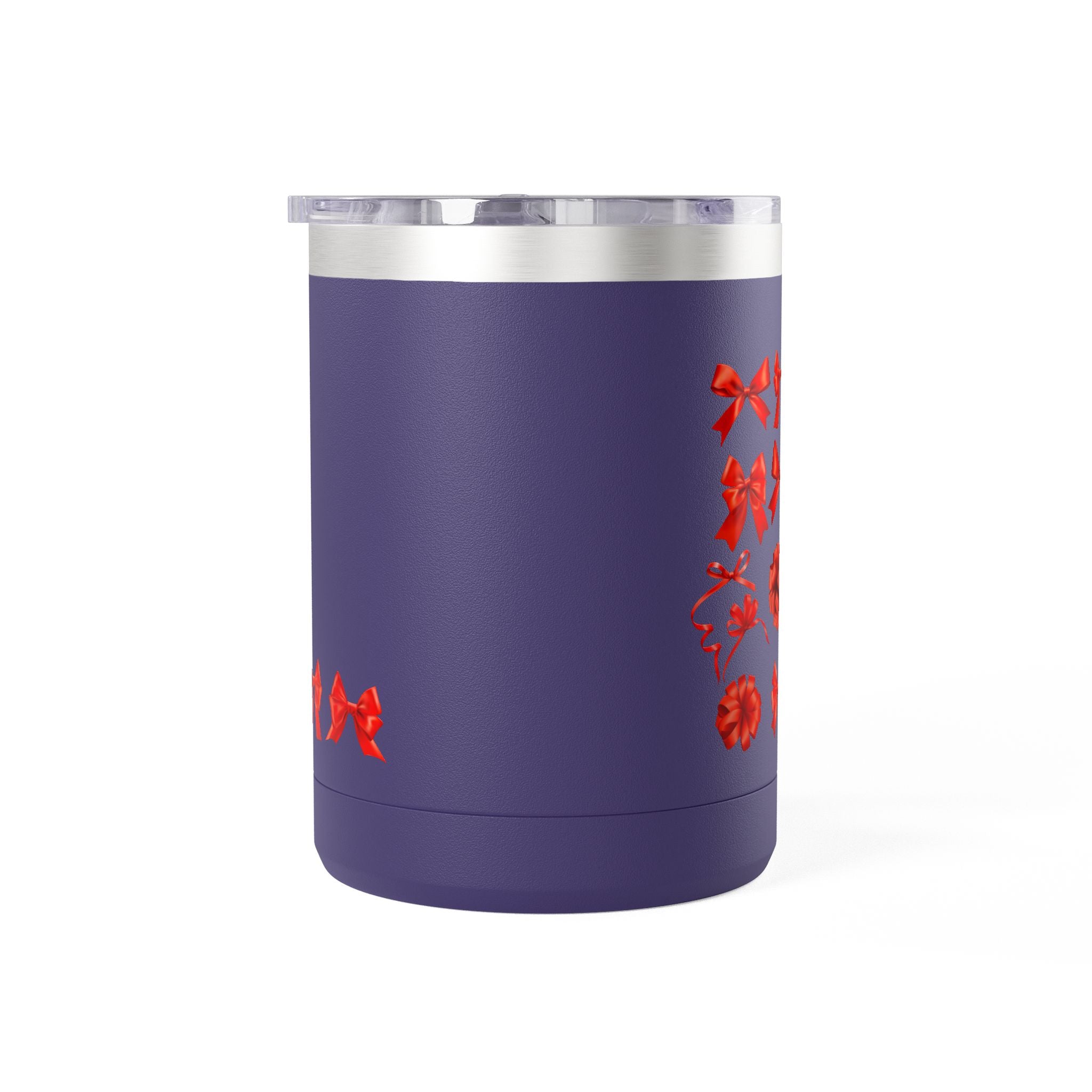 15oz Insulated Travel Mug with Red Ribbon Gift Bow Pattern — Holiday Coffee Tumbler