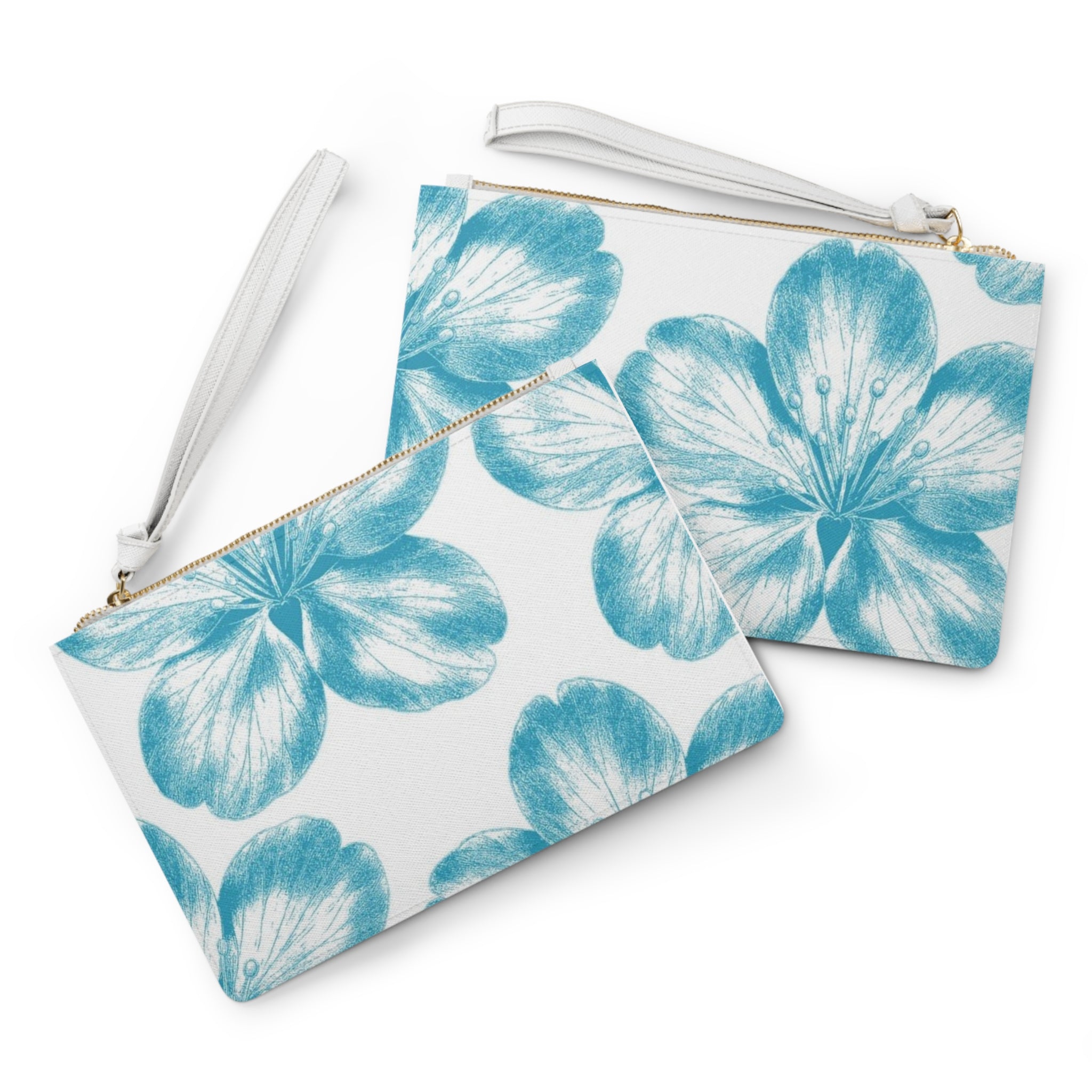 Floral Blue Petal Clutch Bag — Watercolor Hibiscus Wristlet