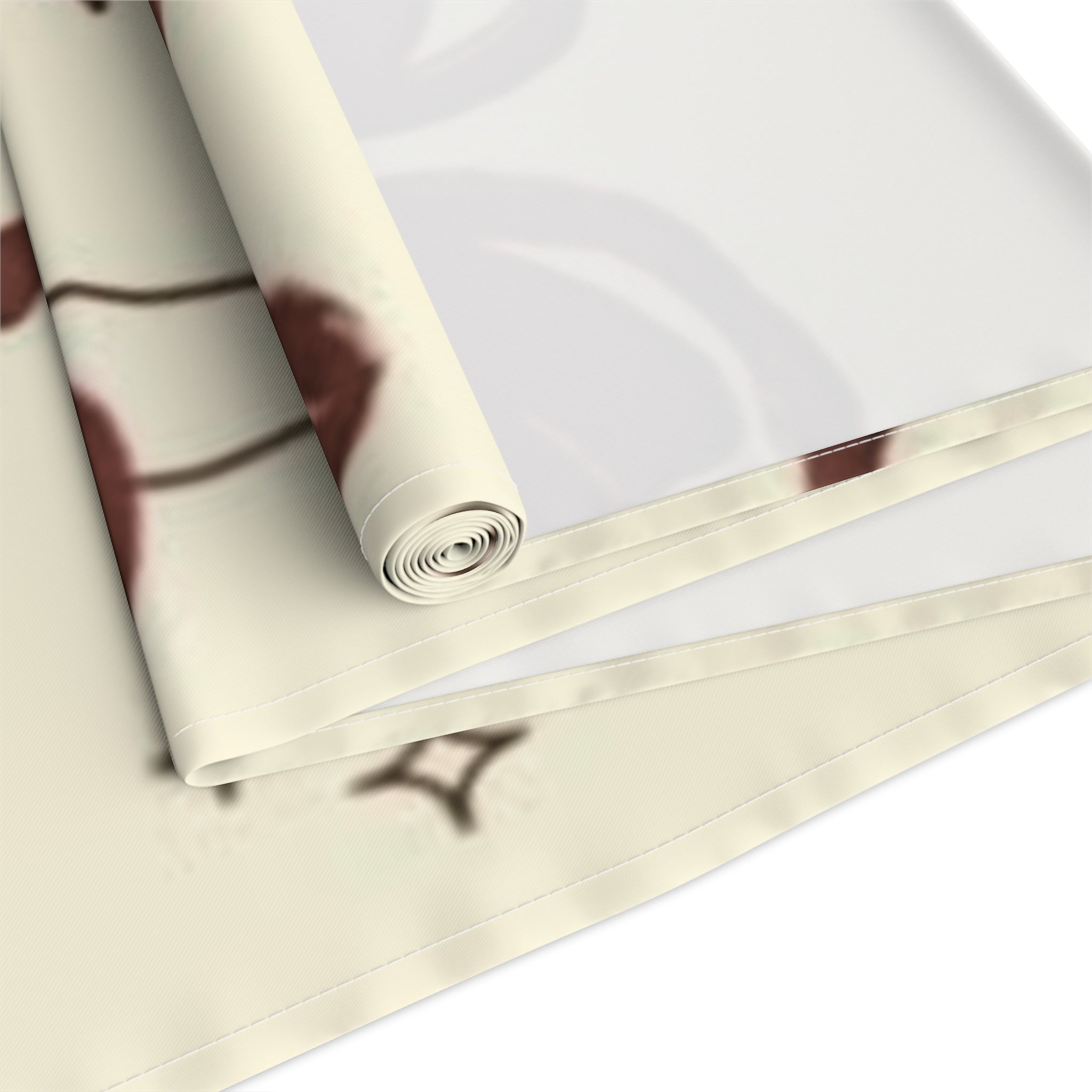 Cream & Chocolate Cherry Table Runner — Cute Bow, Heart & Star Pattern