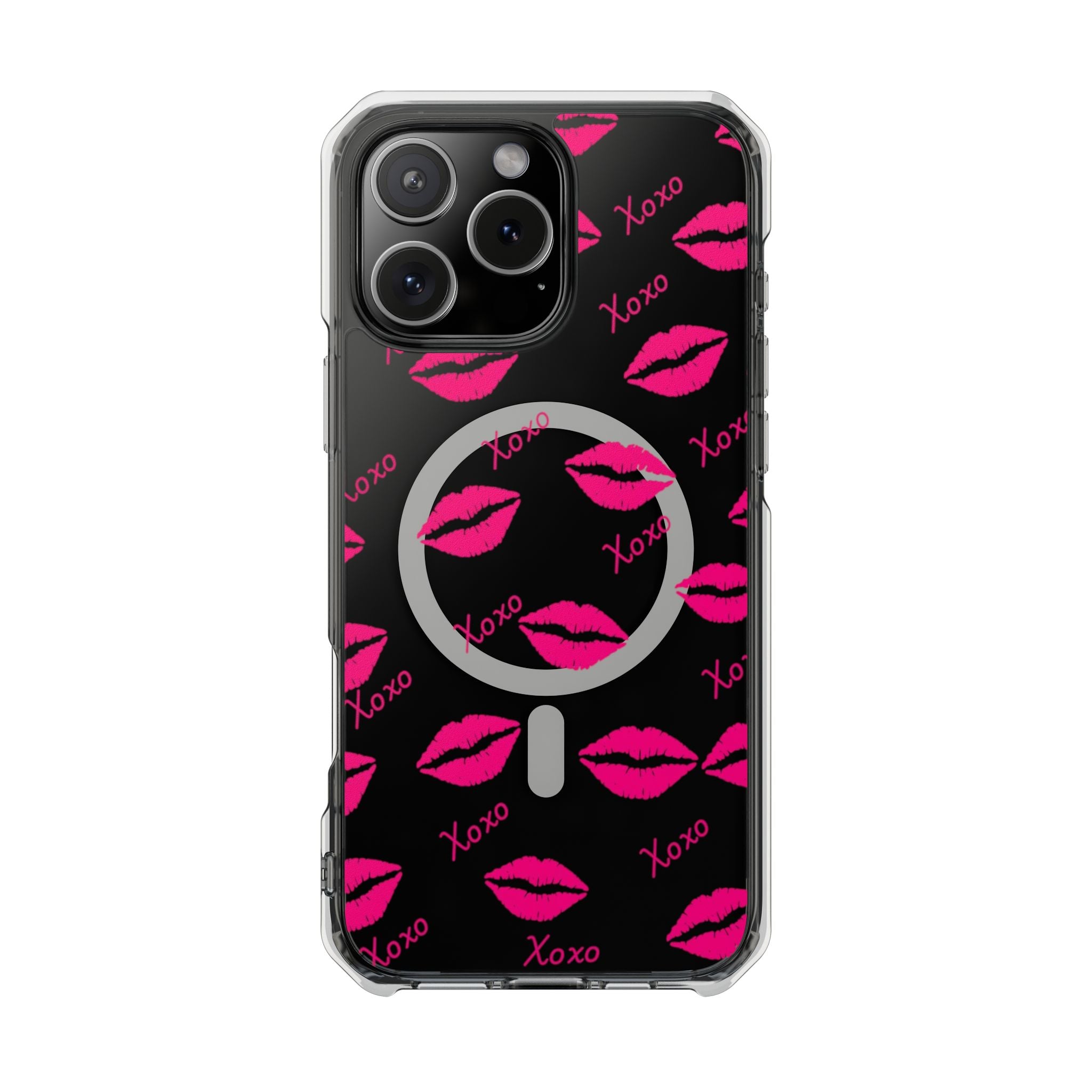 Clear Magnetic Phone Case — Pink Kiss XOXO Pattern