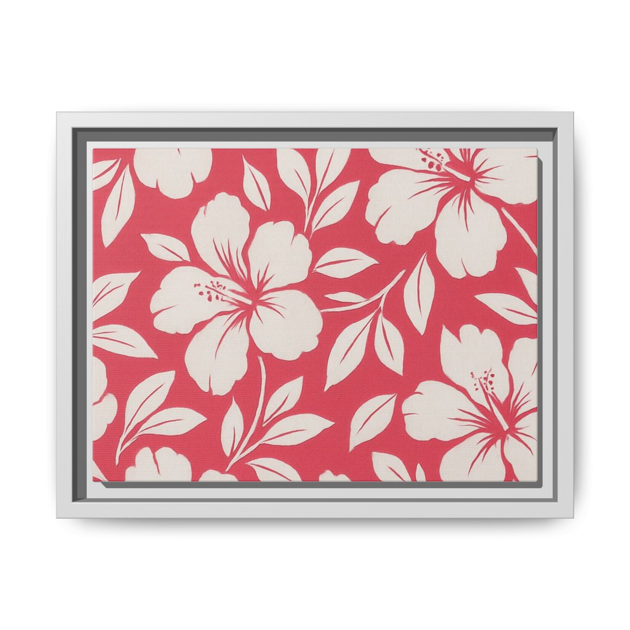 Framed Hibiscus Floral Matte Canvas — Tropical Pink Wall Art