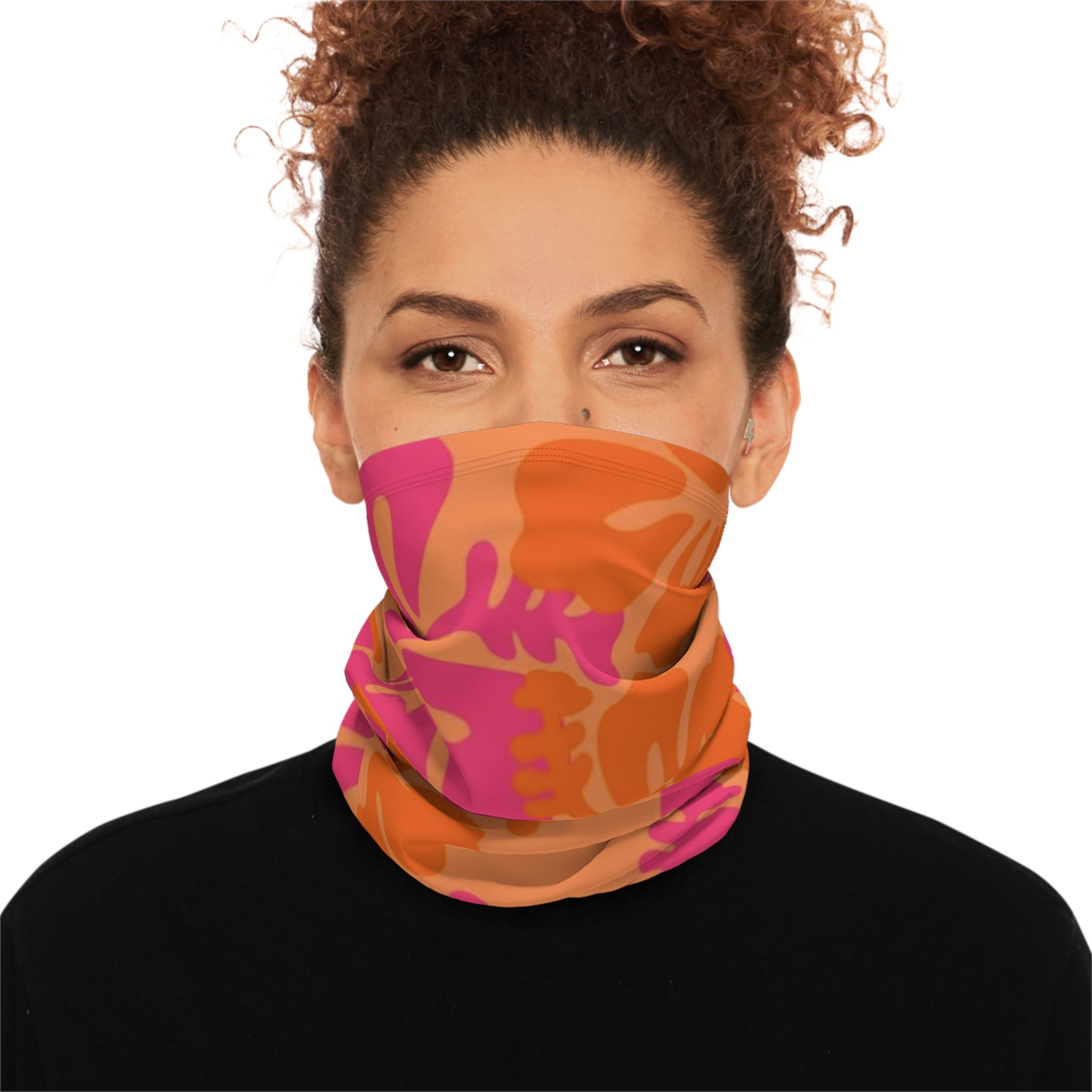 Floral Hibiscus Winter Neck Gaiter — Warm Drawstring Face Scarf